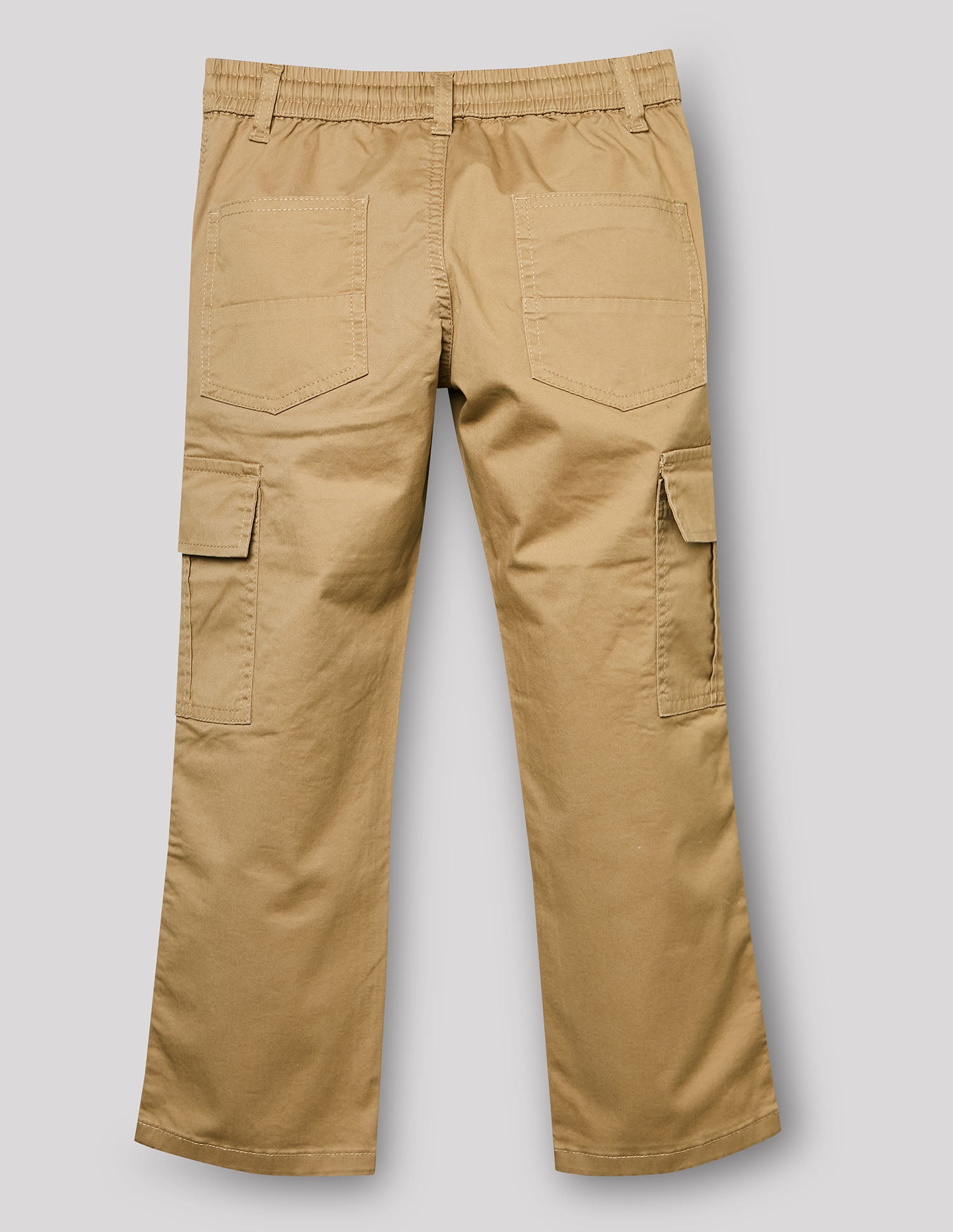 Boys Khakhi Cotton Stretch Cargo Straight Fit Pants