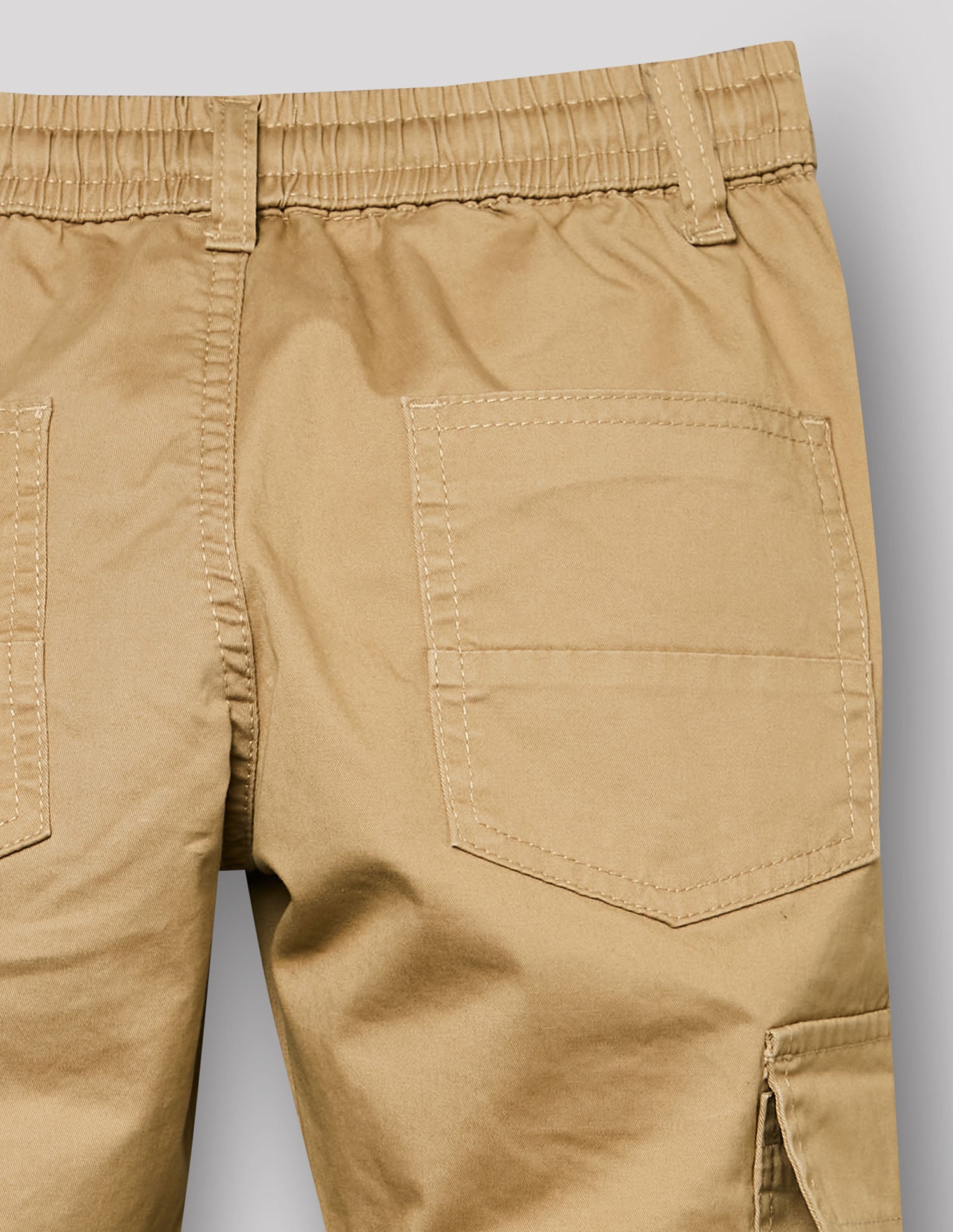 Boys Khakhi Cotton Stretch Cargo Straight Fit Pants