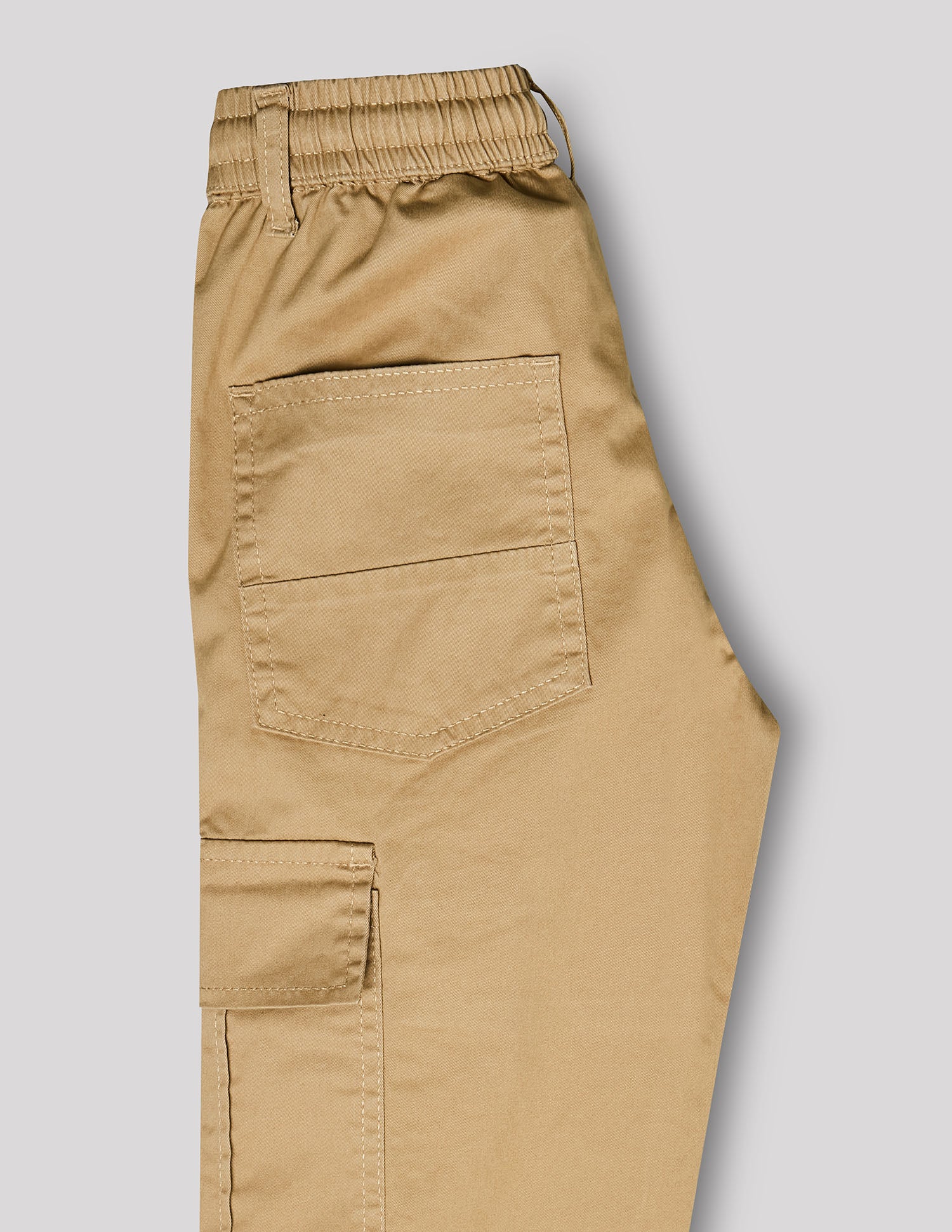 Boys Khakhi Cotton Stretch Cargo Straight Fit Pants