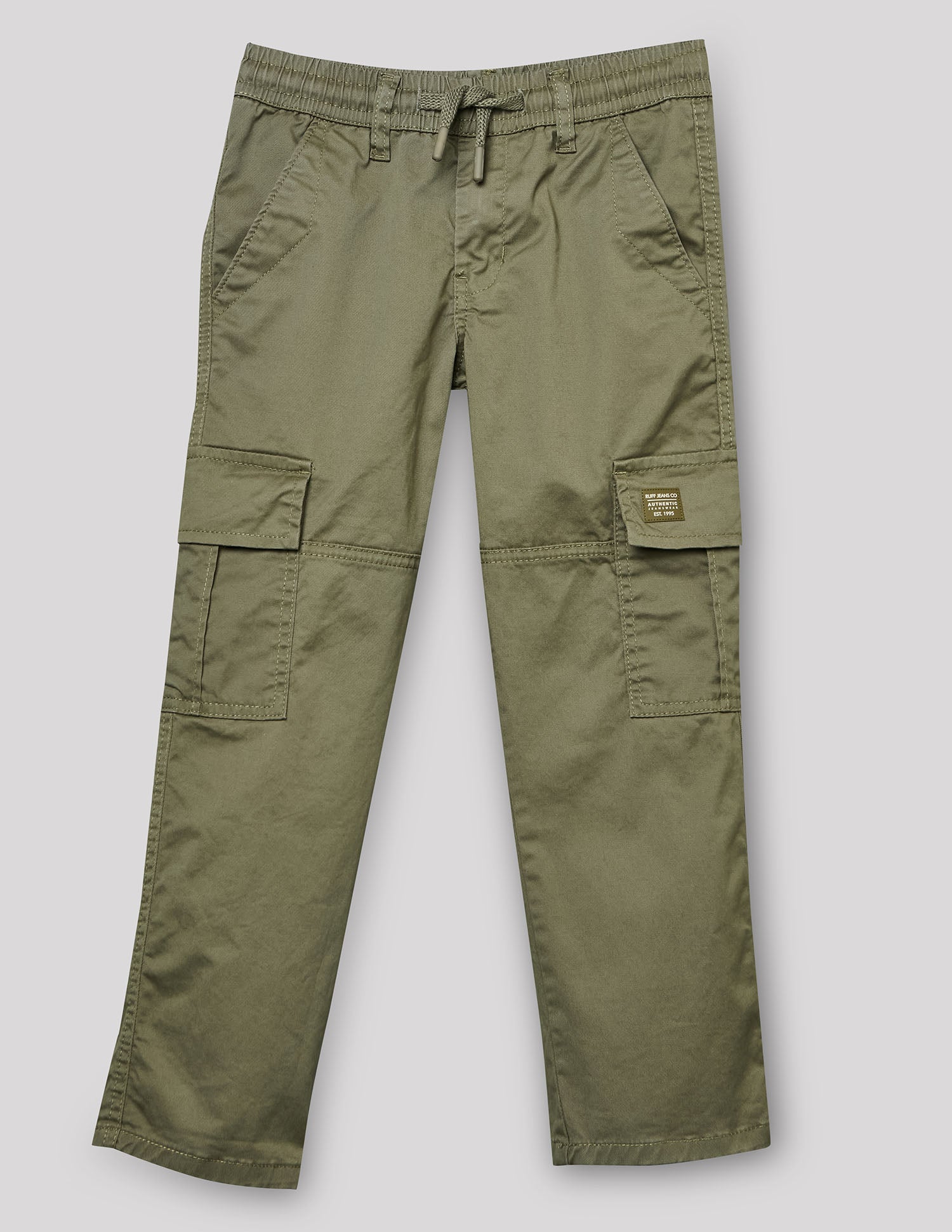Boys Olive Cotton Stretch Straight Fit Cargo Pants