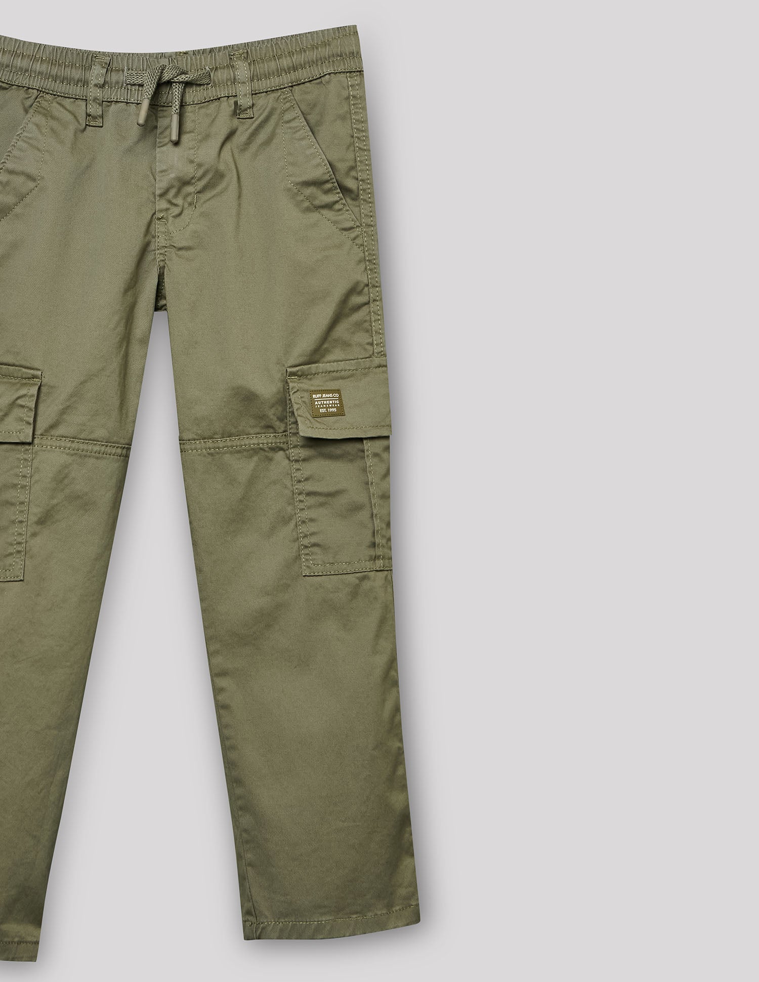 Boys Olive Cotton Stretch Straight Fit Cargo Pants