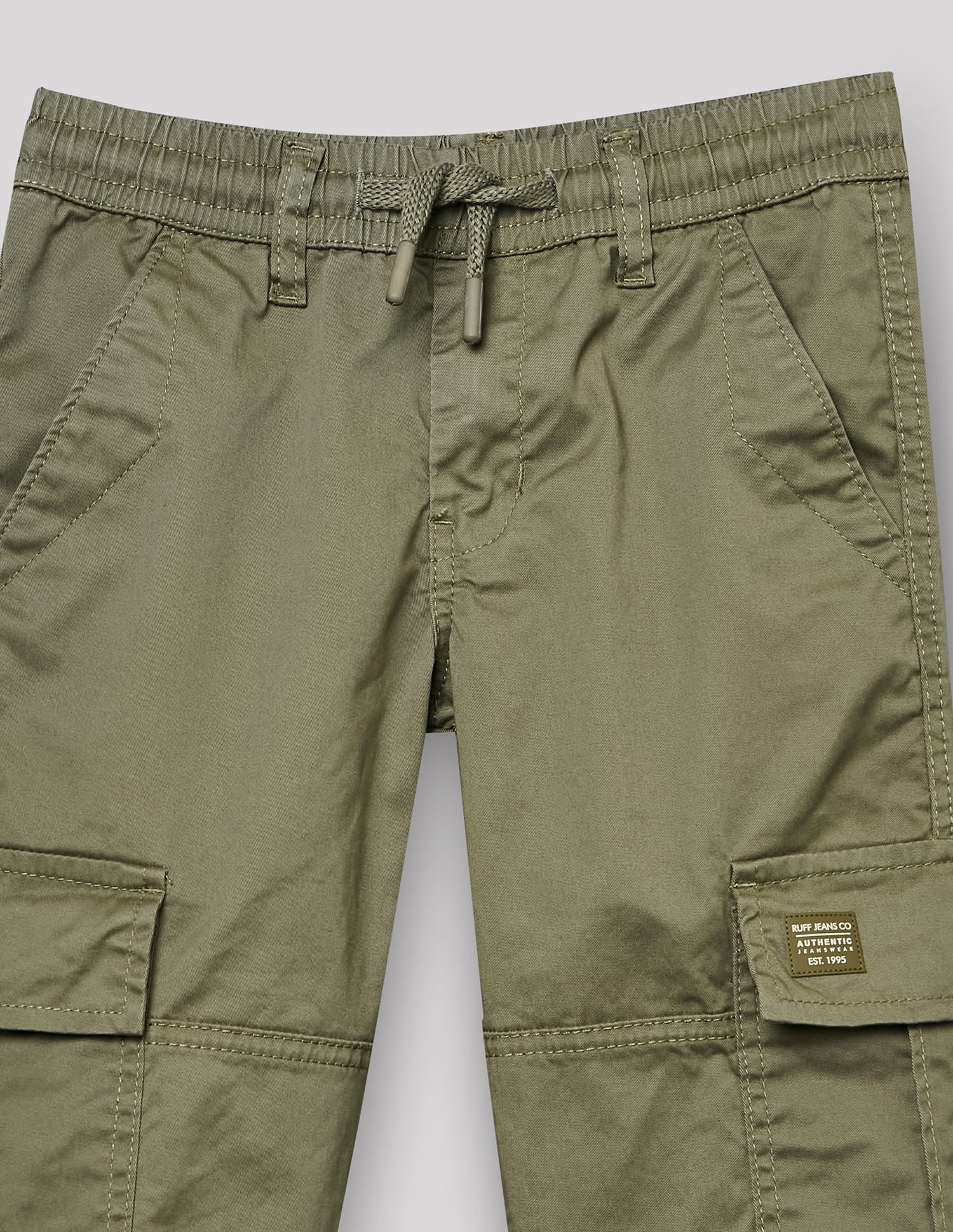 Boys Olive Cotton Stretch Straight Fit Cargo Pants