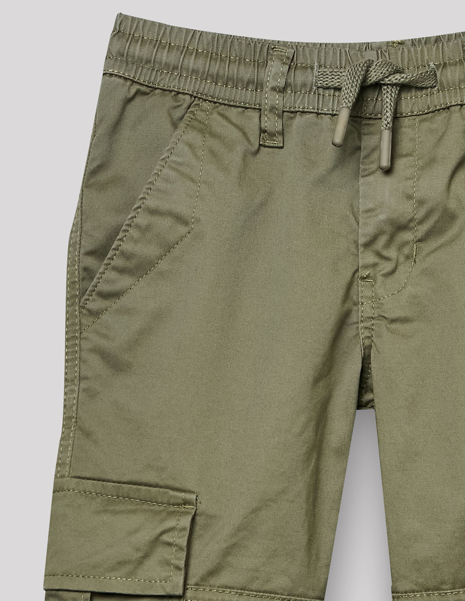 Boys Olive Cotton Stretch Straight Fit Cargo Pants