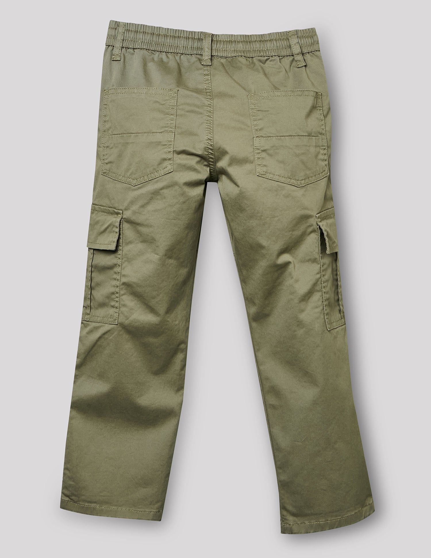 Boys Olive Cotton Stretch Straight Fit Cargo Pants