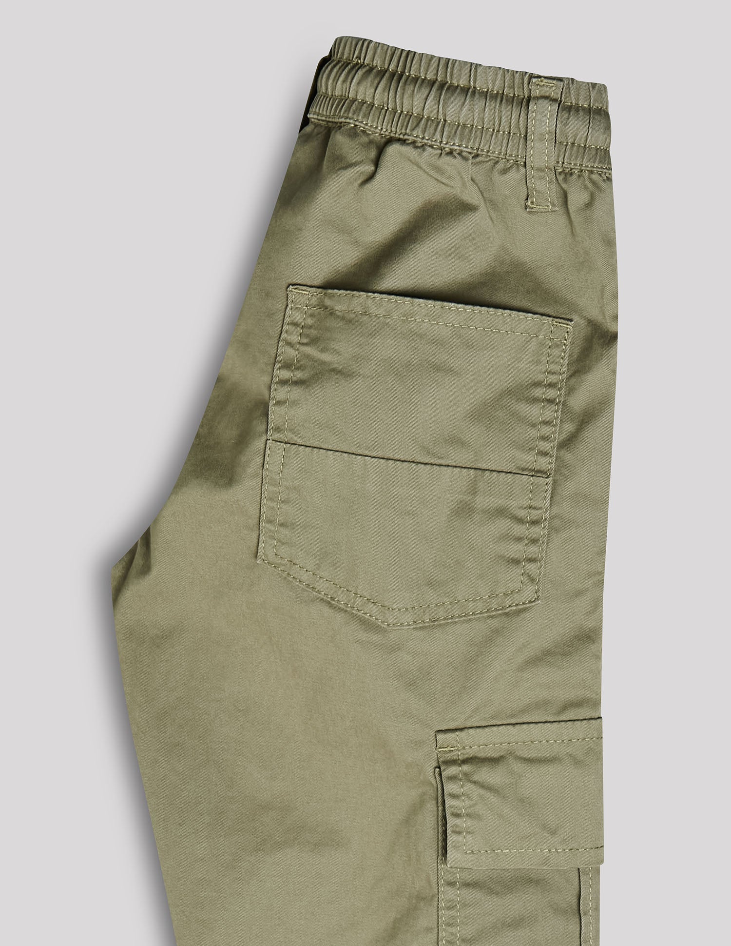Boys Olive Cotton Stretch Straight Fit Cargo Pants