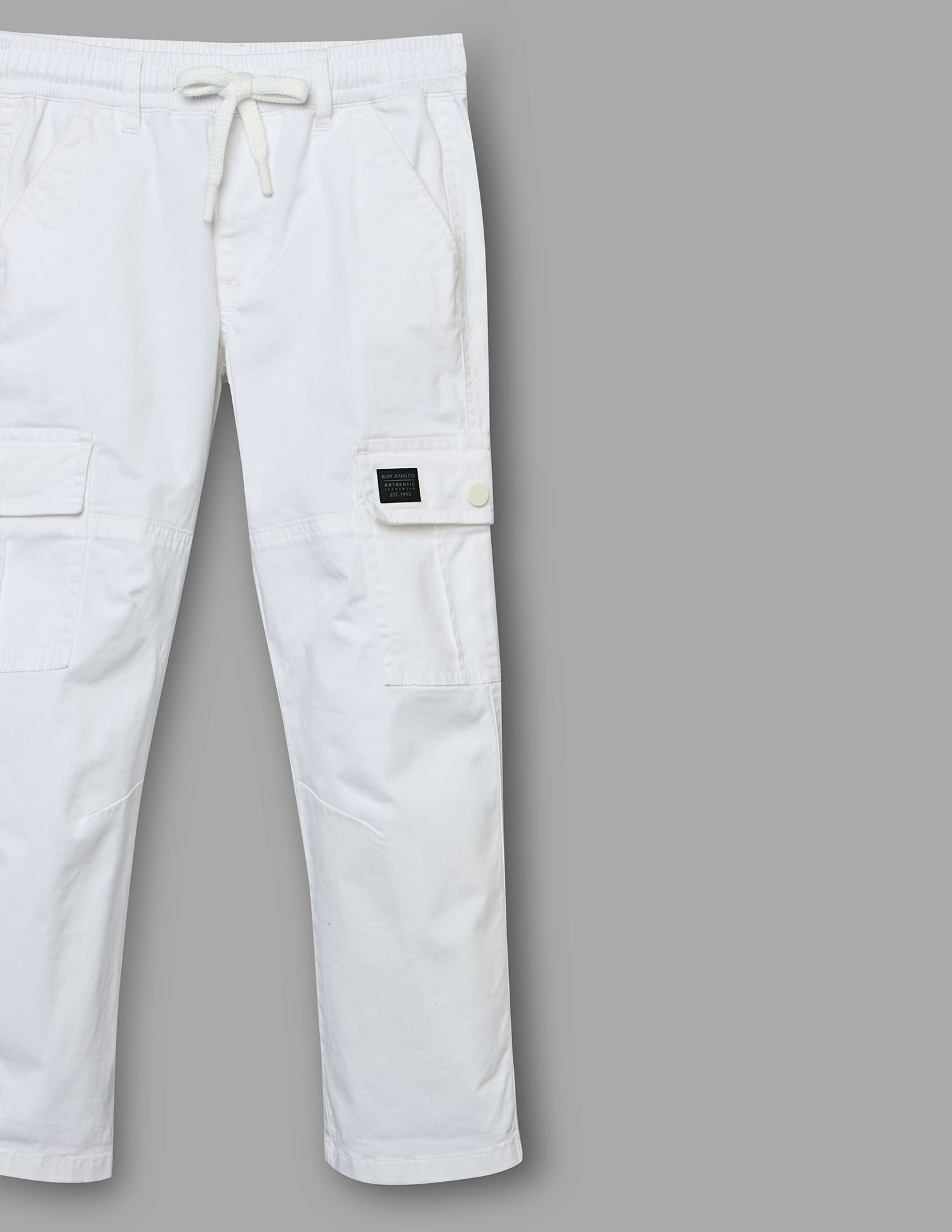 Boys White Cotton Stretch Cargo Straight Fit Pants