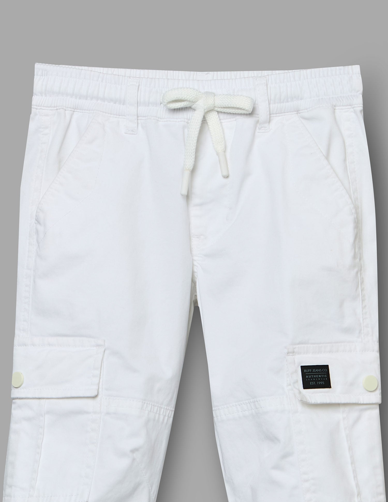 Boys White Cotton Stretch Cargo Straight Fit Pants