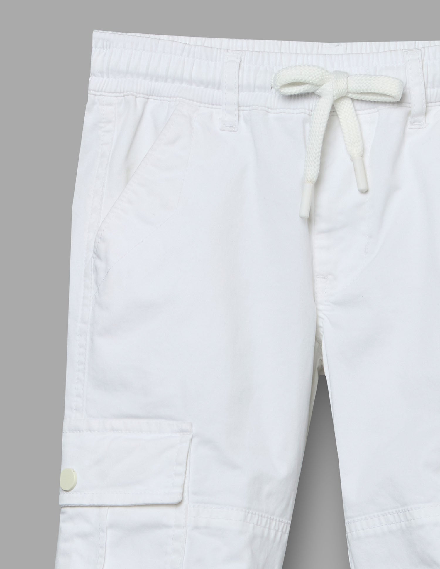 Boys White Cotton Stretch Cargo Straight Fit Pants