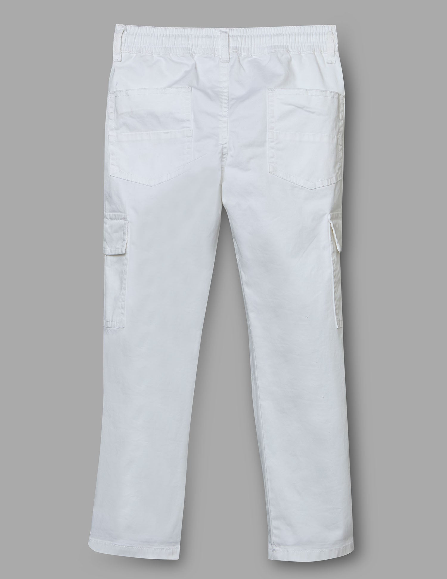 Boys White Cotton Stretch Cargo Straight Fit Pants