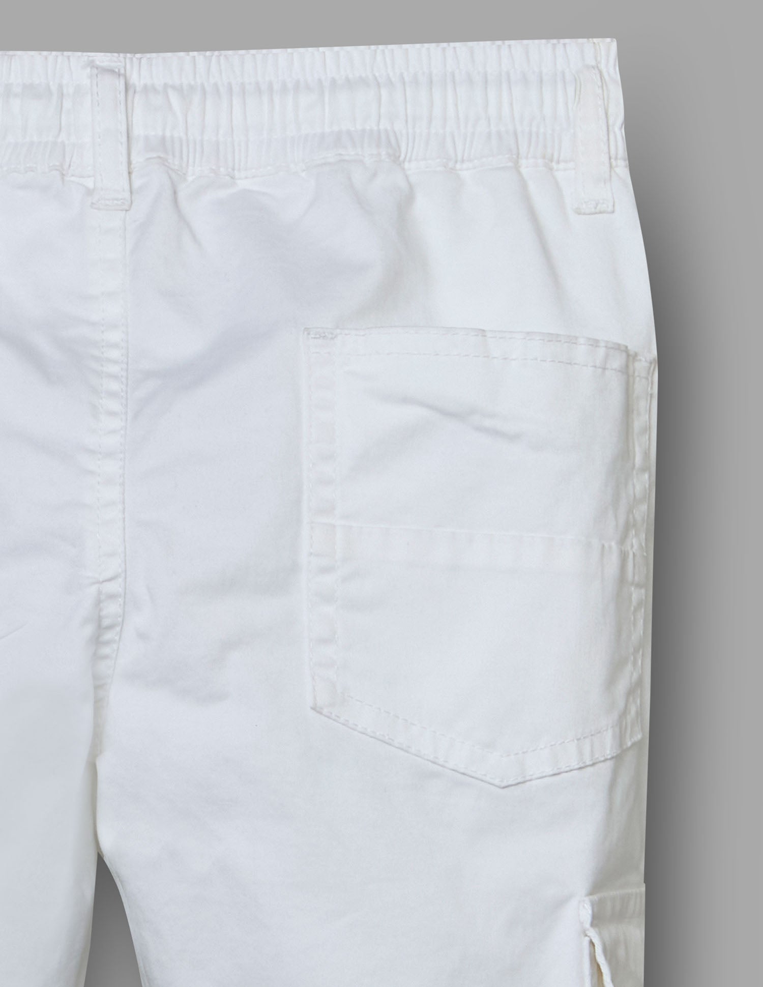 Boys White Cotton Stretch Cargo Straight Fit Pants