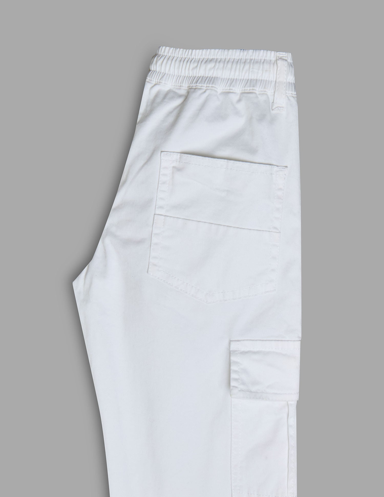 Boys White Cotton Stretch Cargo Straight Fit Pants