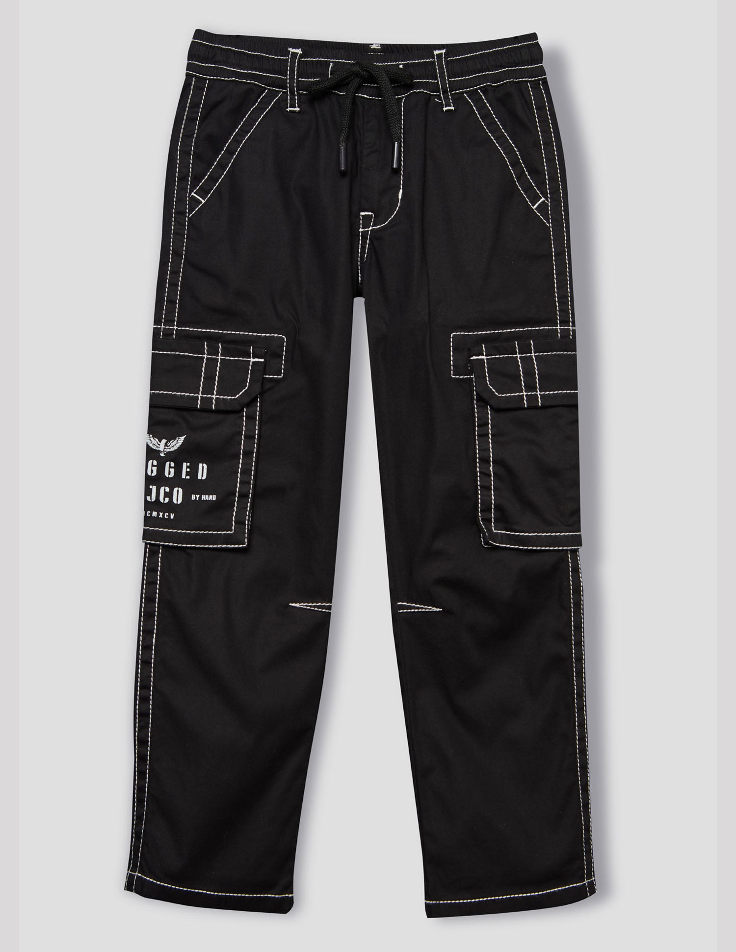 Boys Black Cotton Stretch Cargo Straight Fit Pants