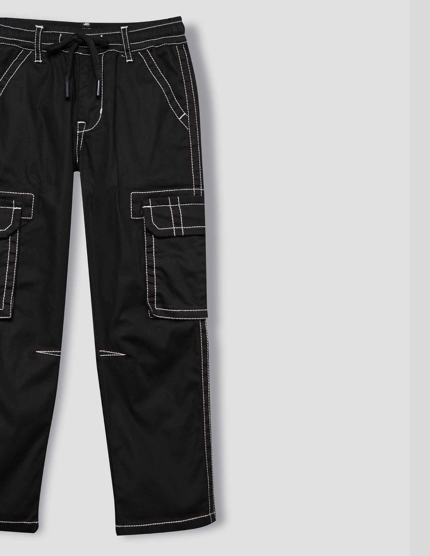 Boys Black Cotton Stretch Cargo Straight Fit Pants