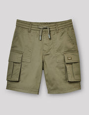 Boys Olive Cotton Stretch Cargo Bermuda Shorts