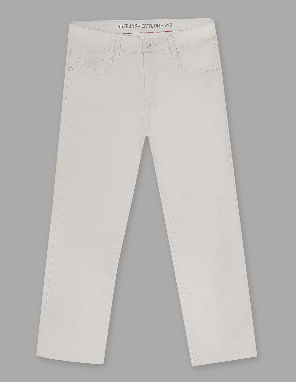 Boys White Cotton Blend Straight Fit Jeans
