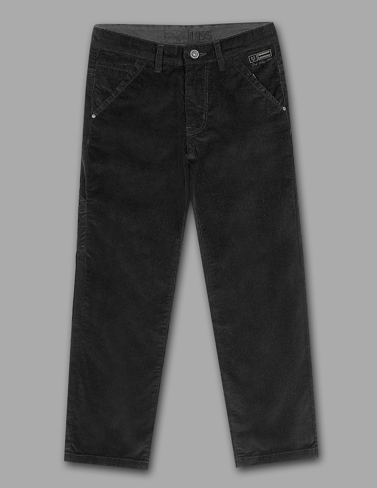 Boys Black Corduroy Straight Fit Trousers
