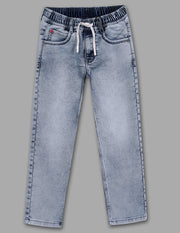 Boys Ice Blue Cotton Blend Jog Straight Fit Jeans