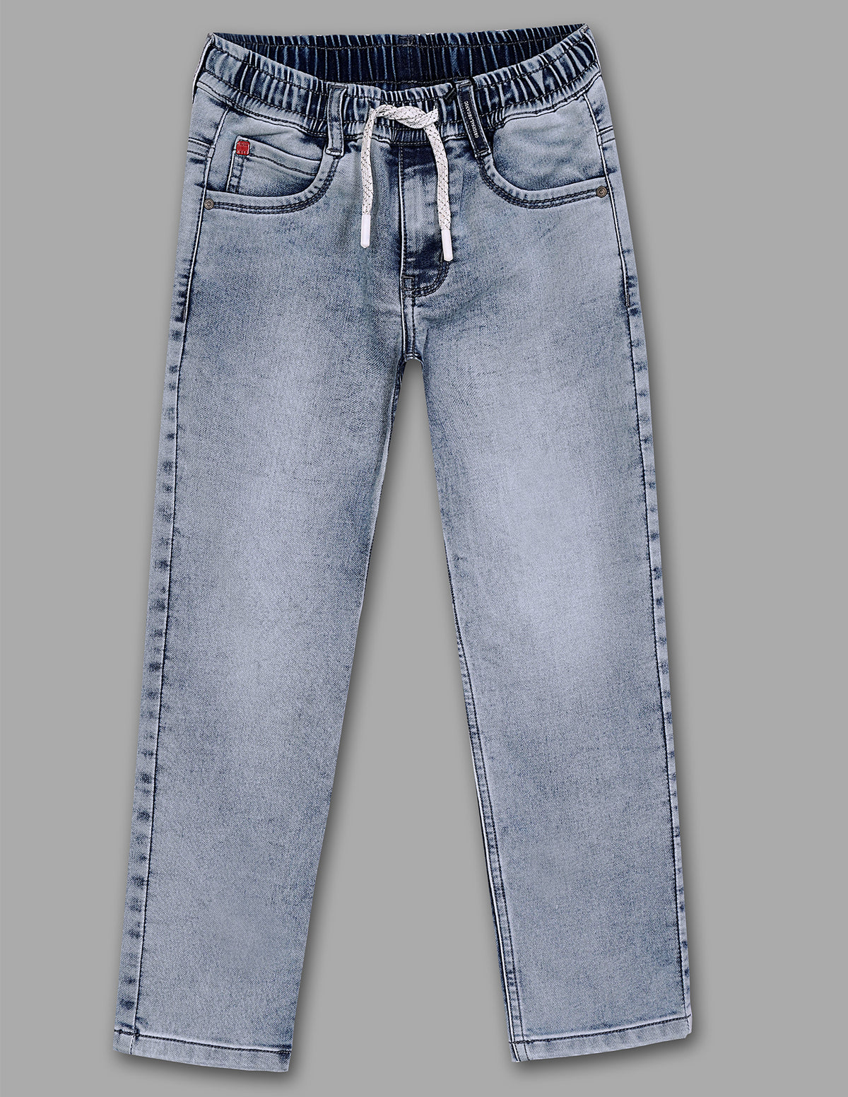 Boys Ice Blue Cotton Blend Jog Straight Fit Jeans