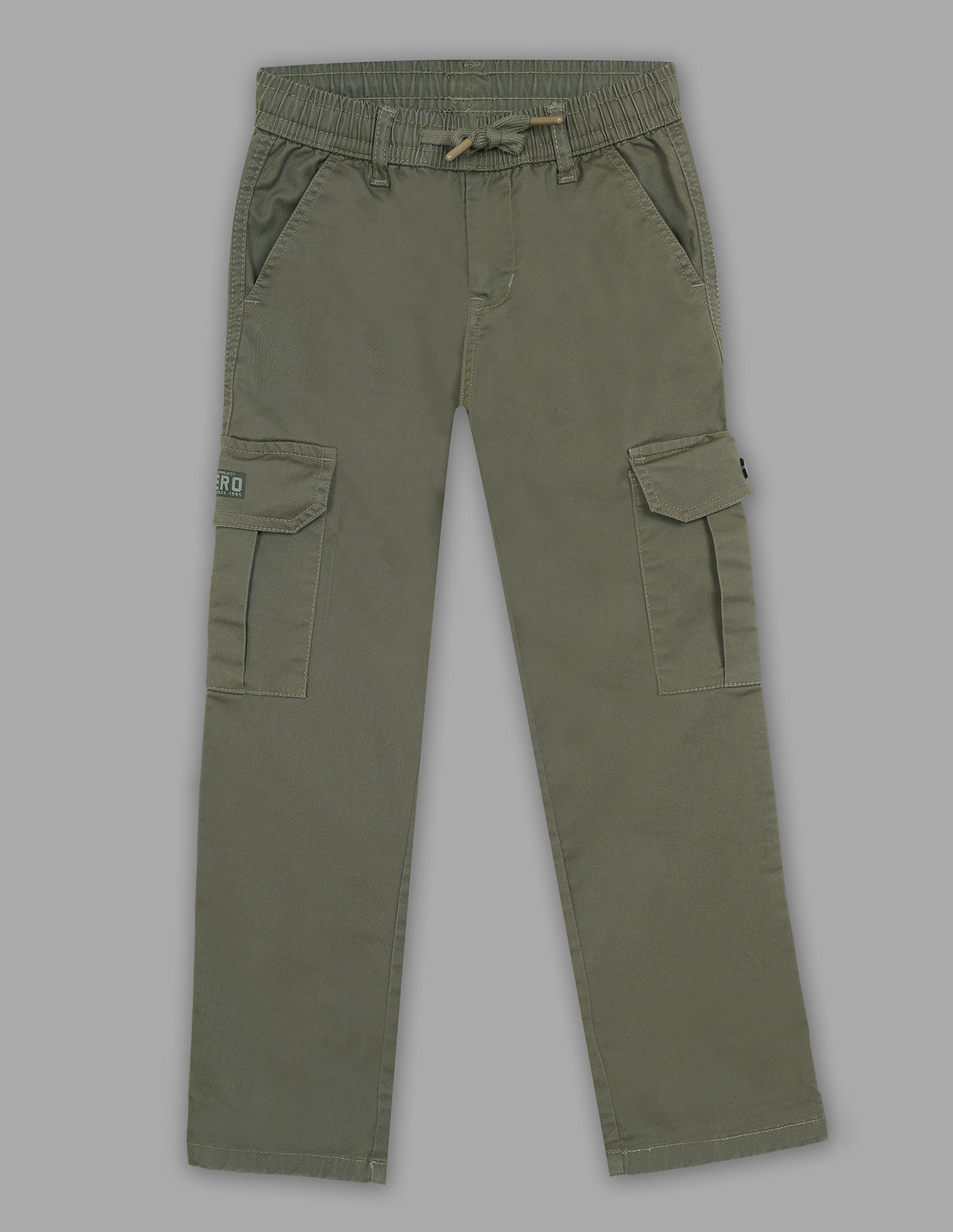 Boys Olive Cotton Stretch Cargo Straight Fit Trousers