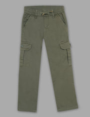 Boys Olive Cotton Stretch Cargo Straight Fit Trousers