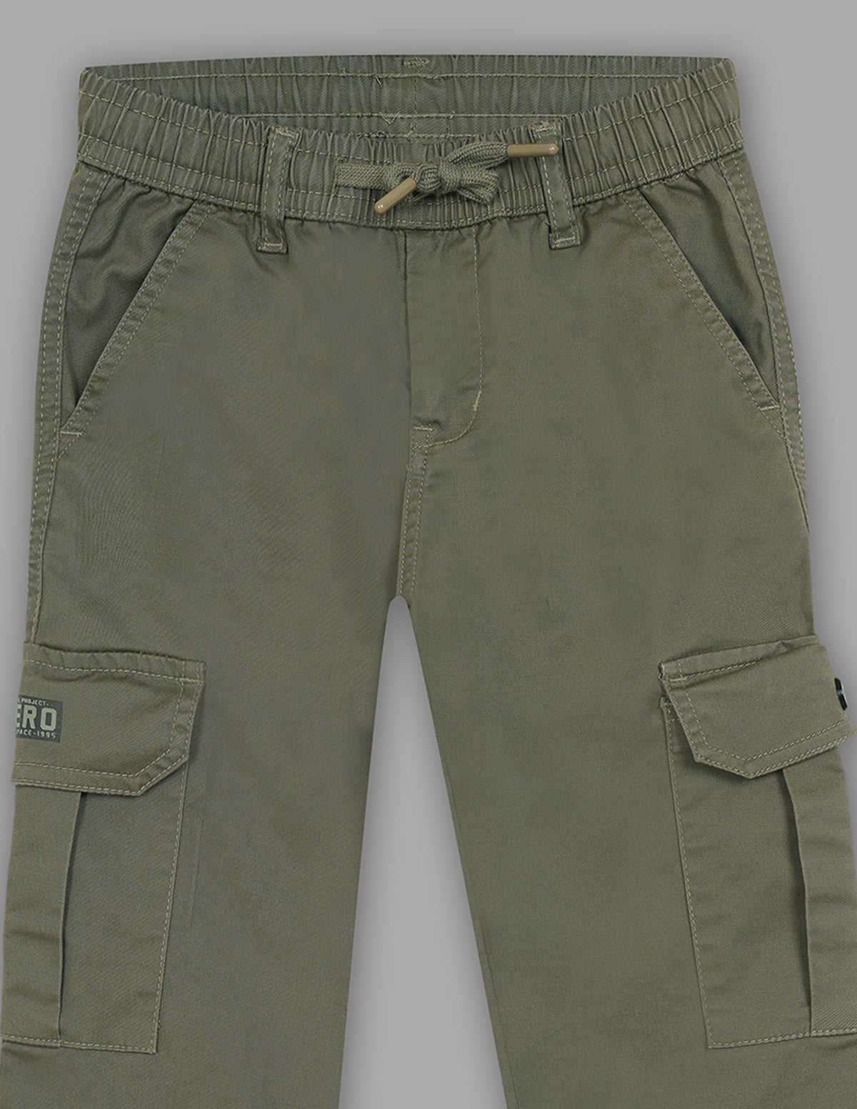 Boys Olive Cotton Stretch Cargo Straight Fit Trousers