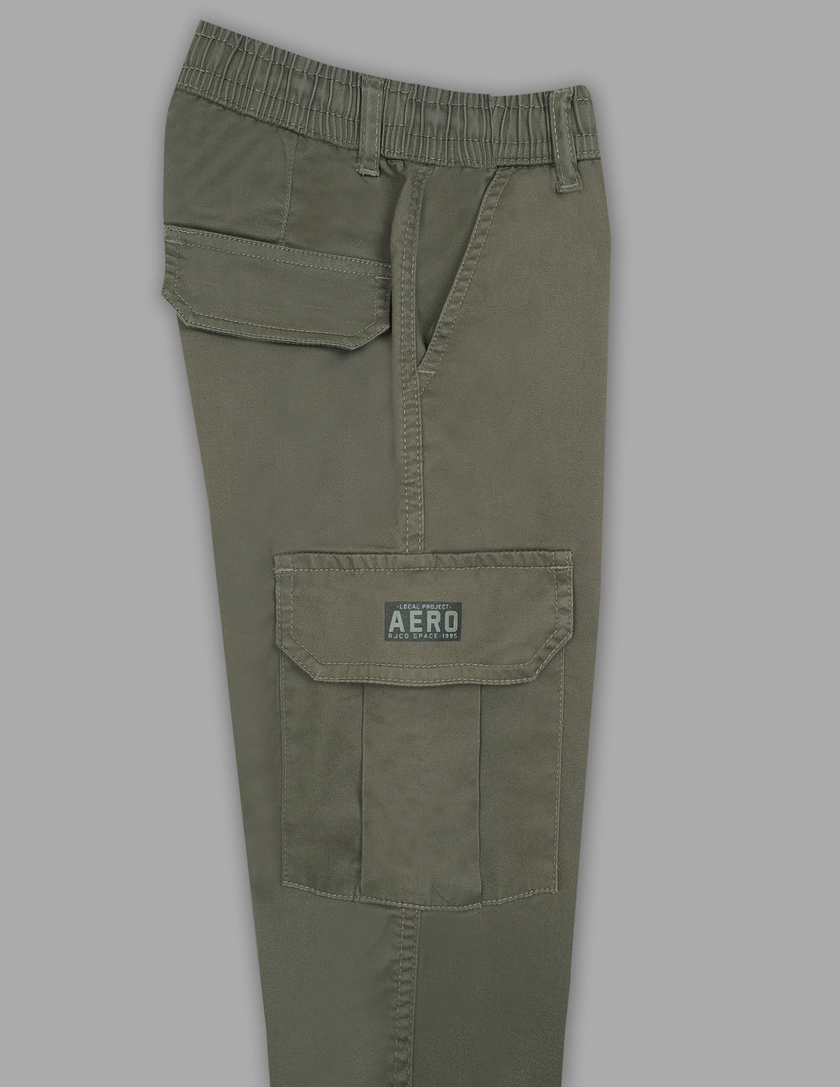 Boys Olive Cotton Stretch Cargo Straight Fit Trousers