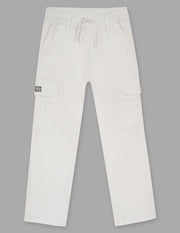 Boys White Cotton Stretch Cargo Straight Fit Trousers