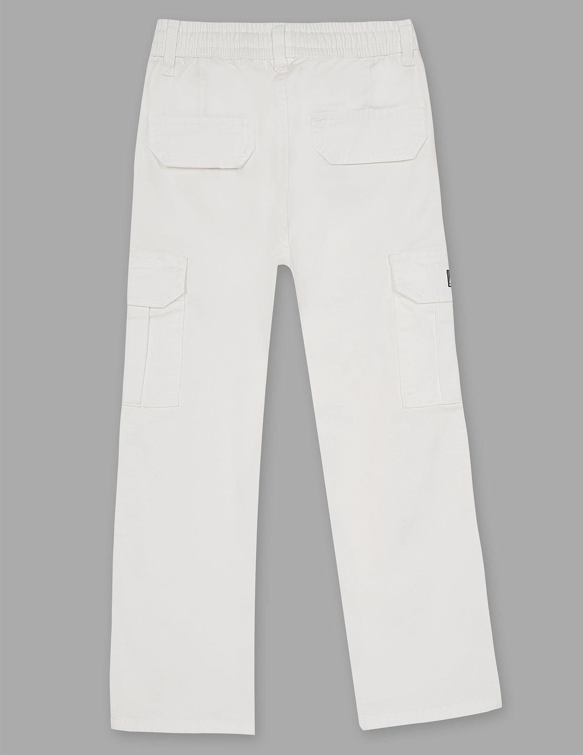 Boys White Cotton Stretch Cargo Straight Fit Trousers