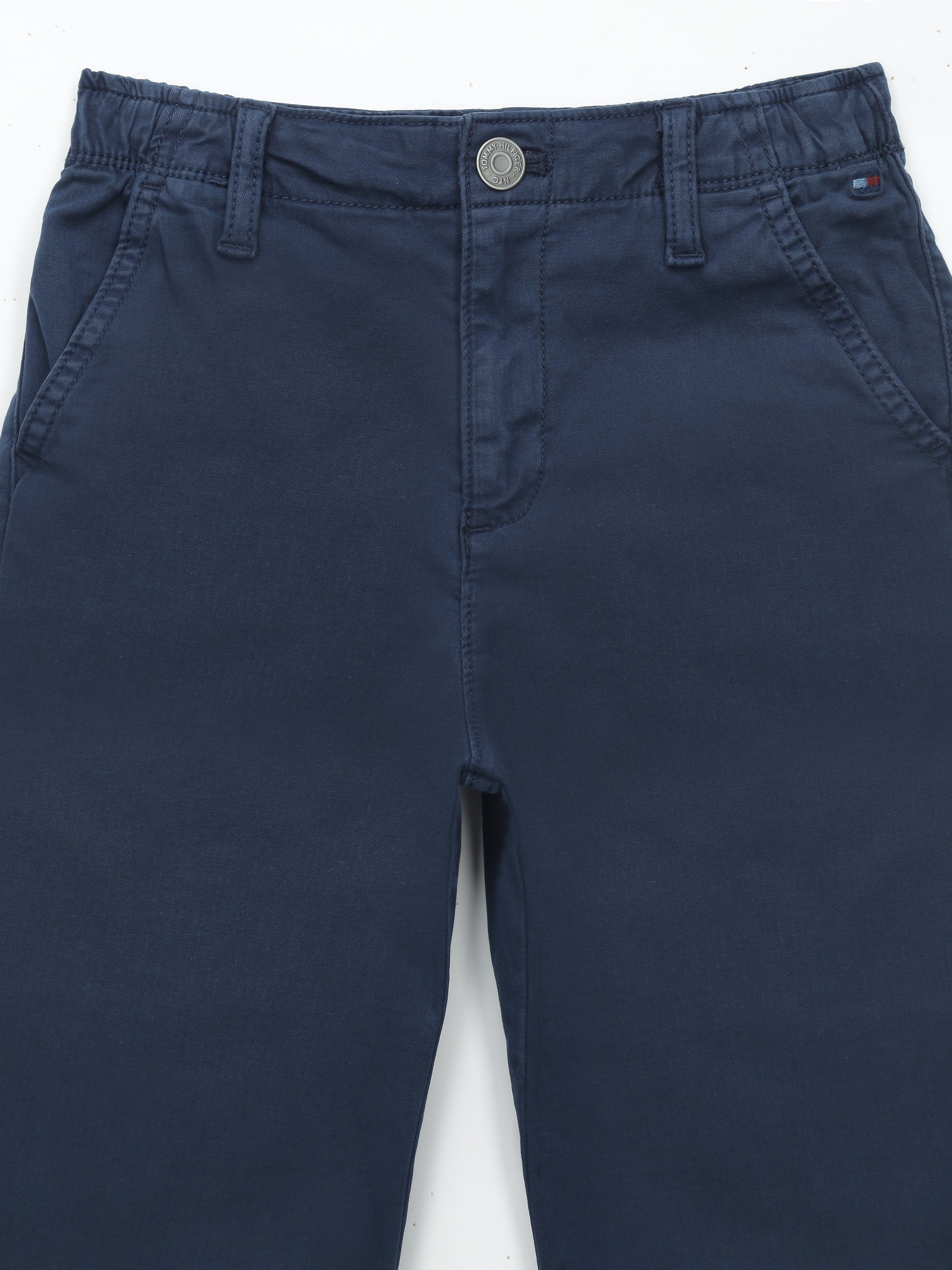 Boys Blue Solid Relaxed Fit Casual Cotton Pants