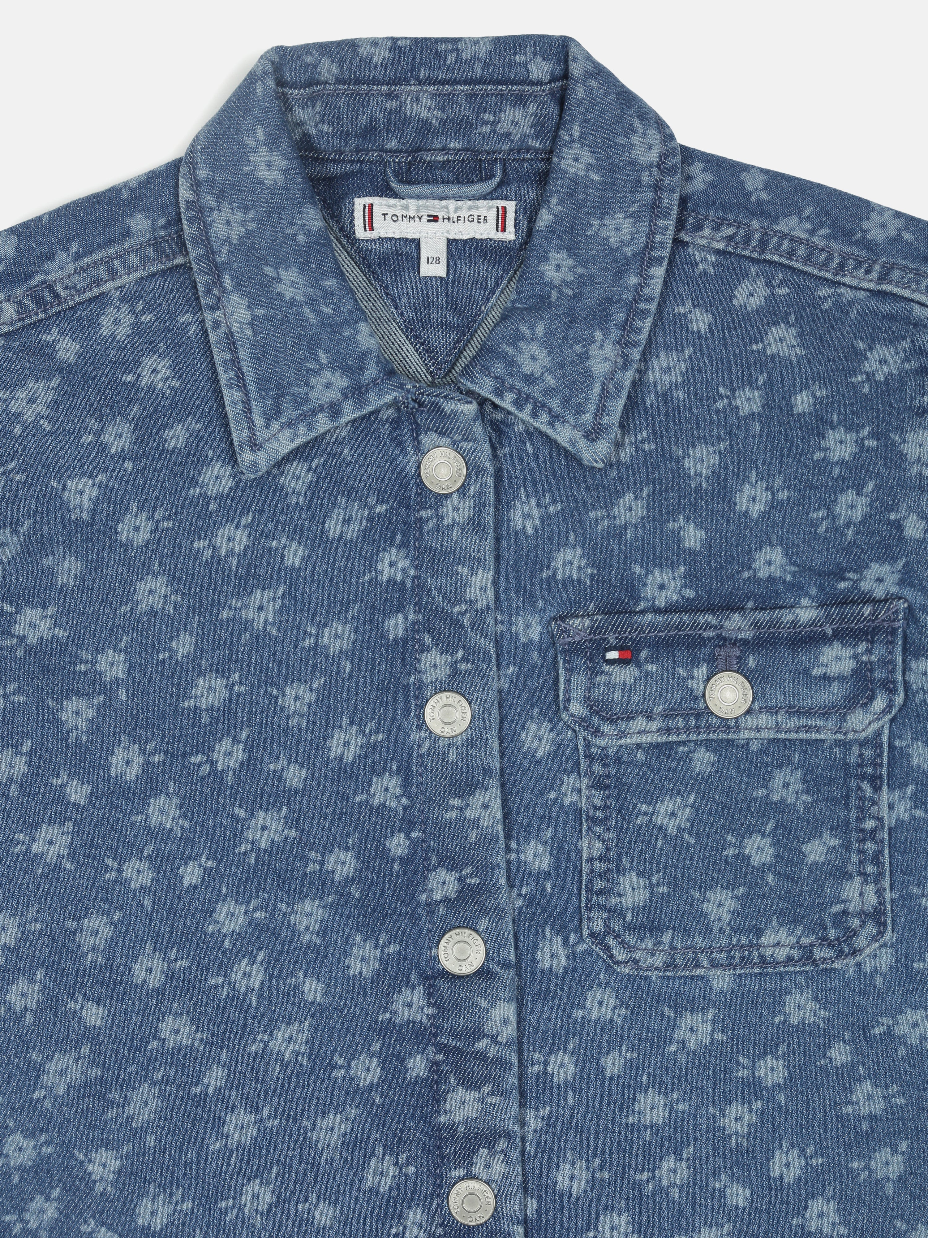 Girls Blue Printed BCI Cotton Casual Shirt Top