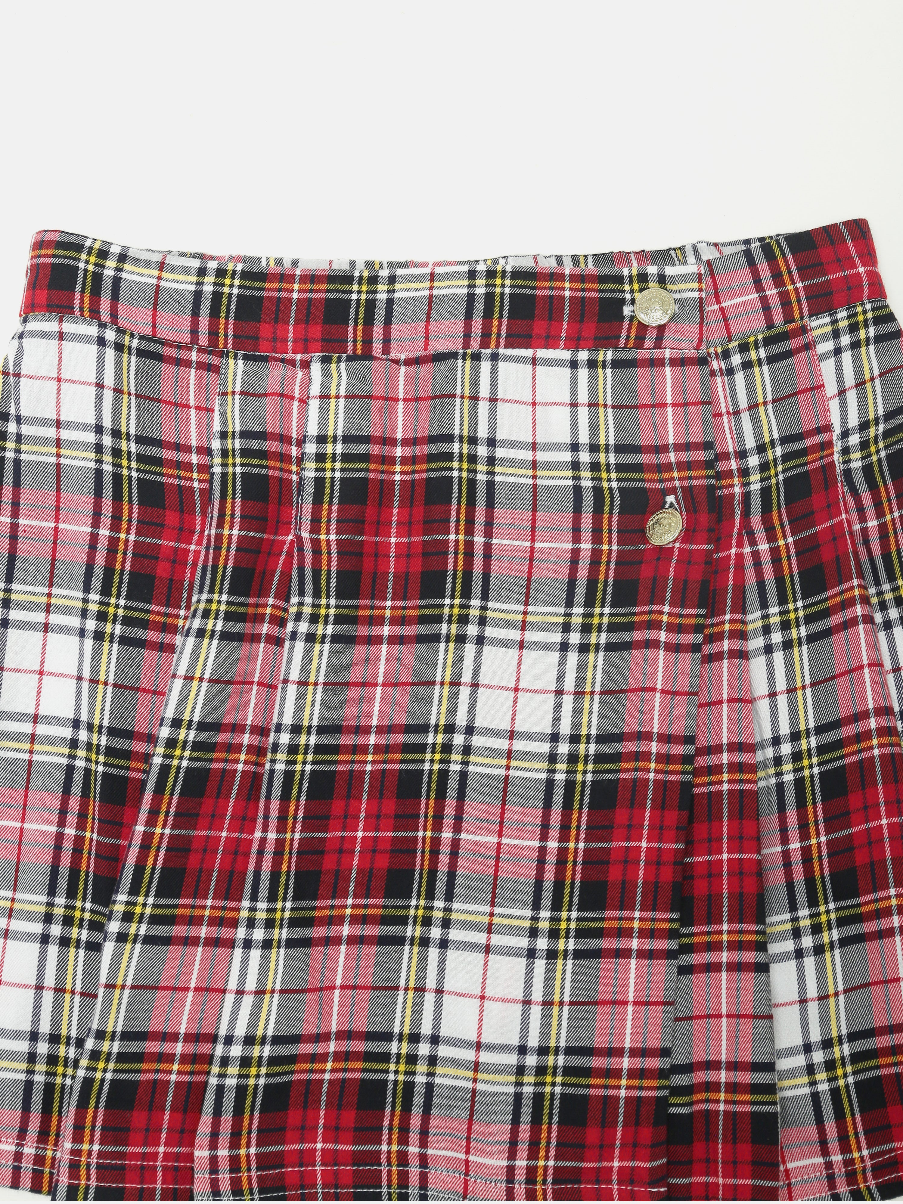 Girls Red Checked Cotton Casual Straight Bottom