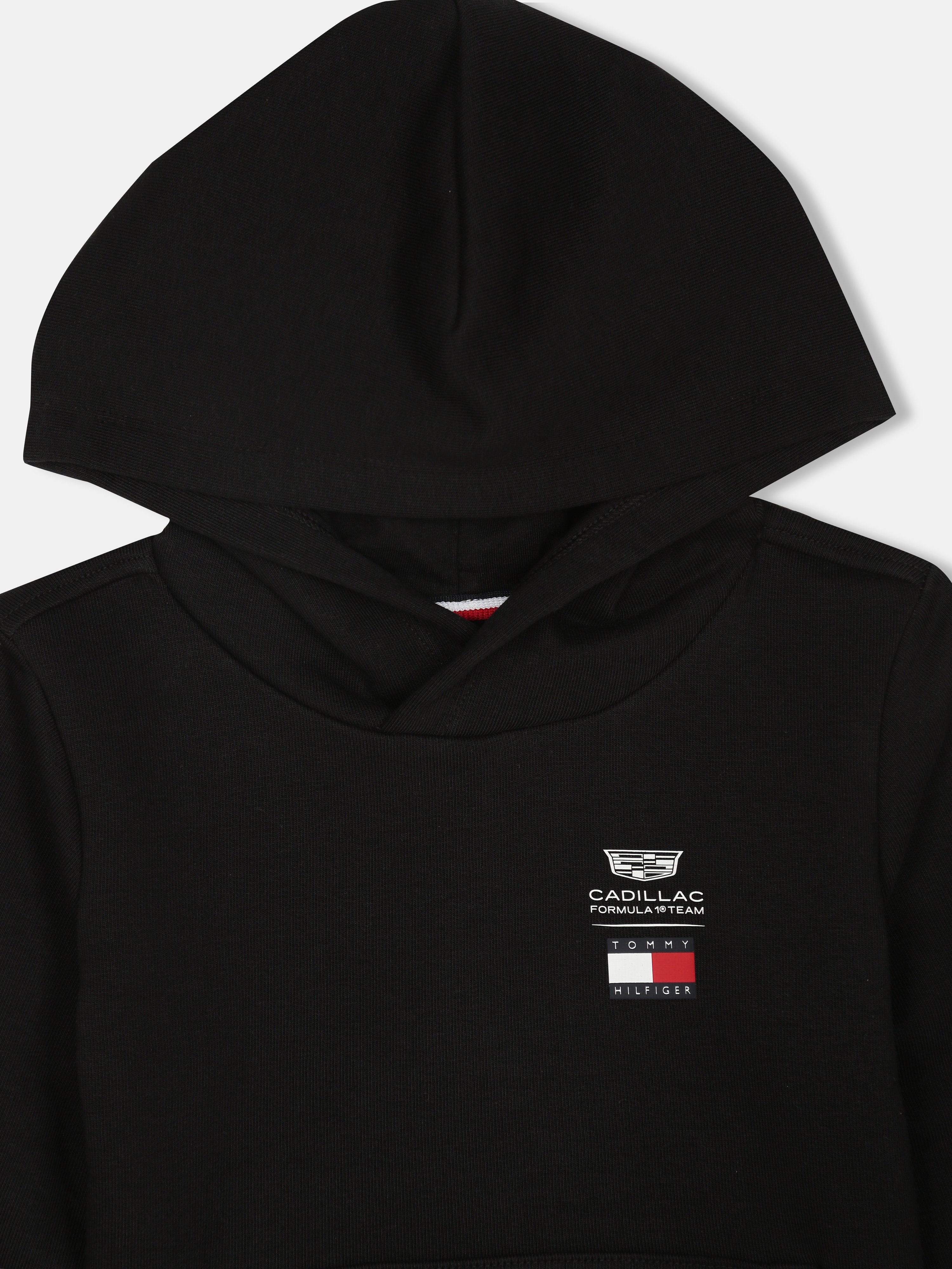 Kids Black Hooded Cotton Blend Casual Knit Sweatshirt