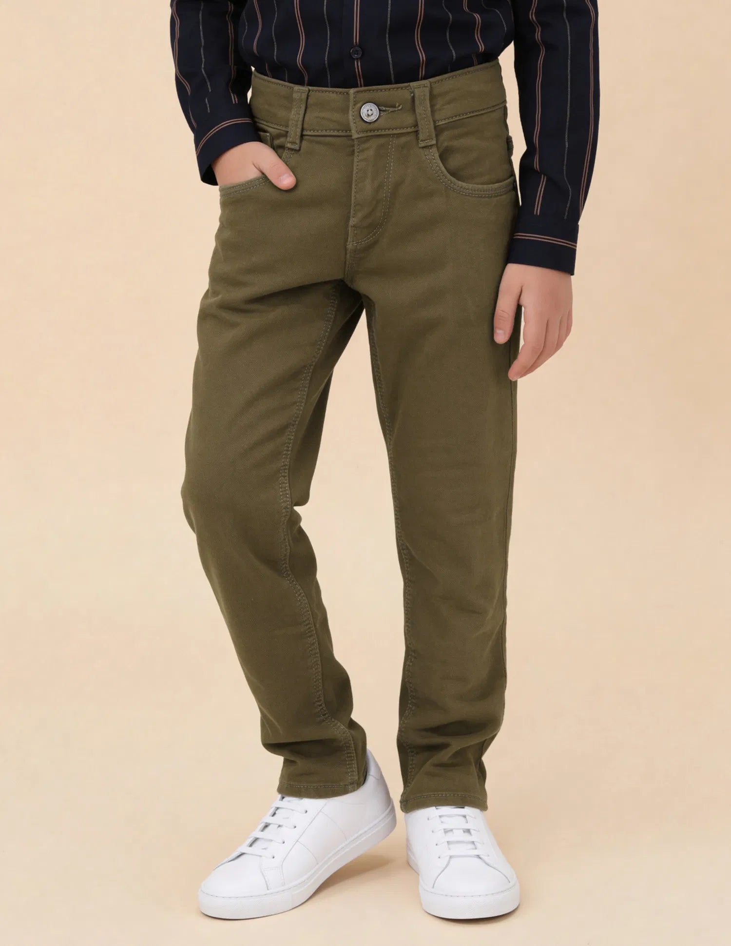 Boys Khaki Slim Fit Cotton Jeans