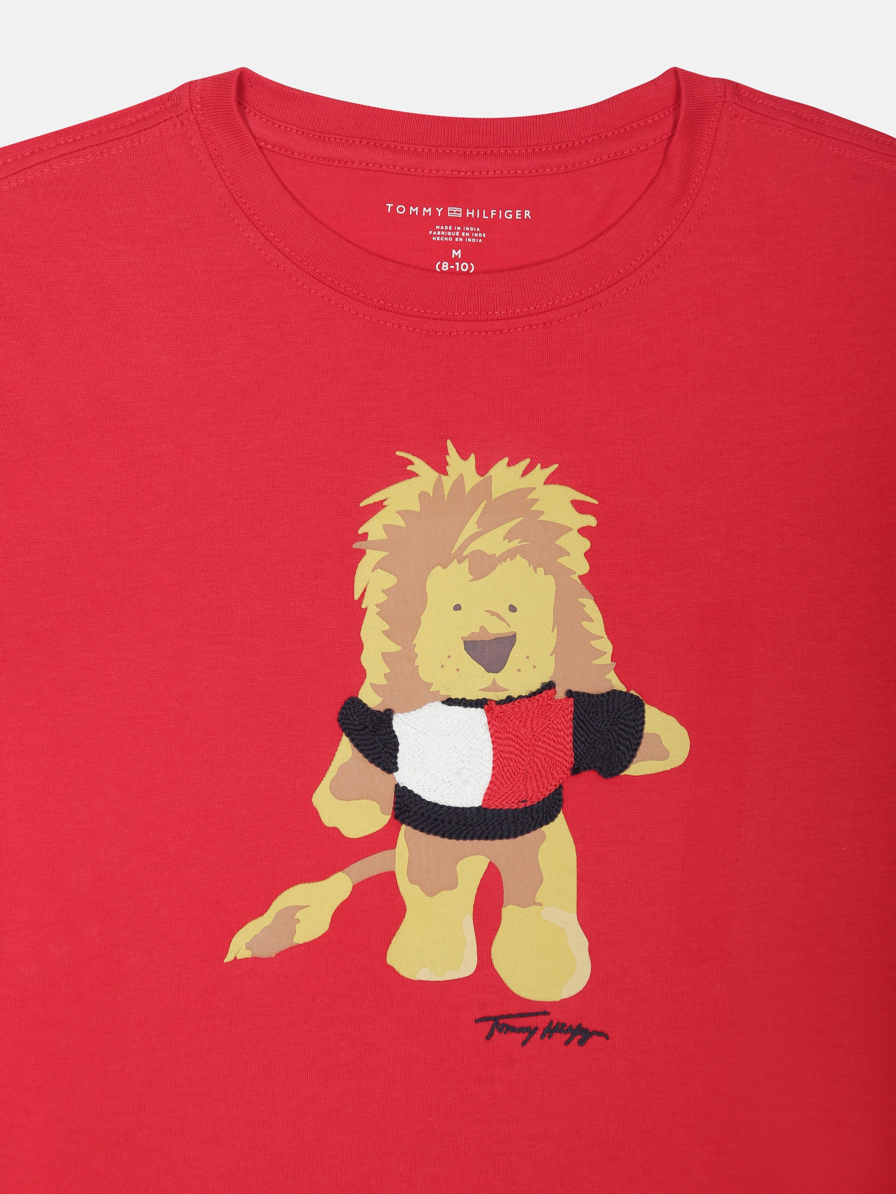 Girls Red Embroidered Cotton Casual Knit Top