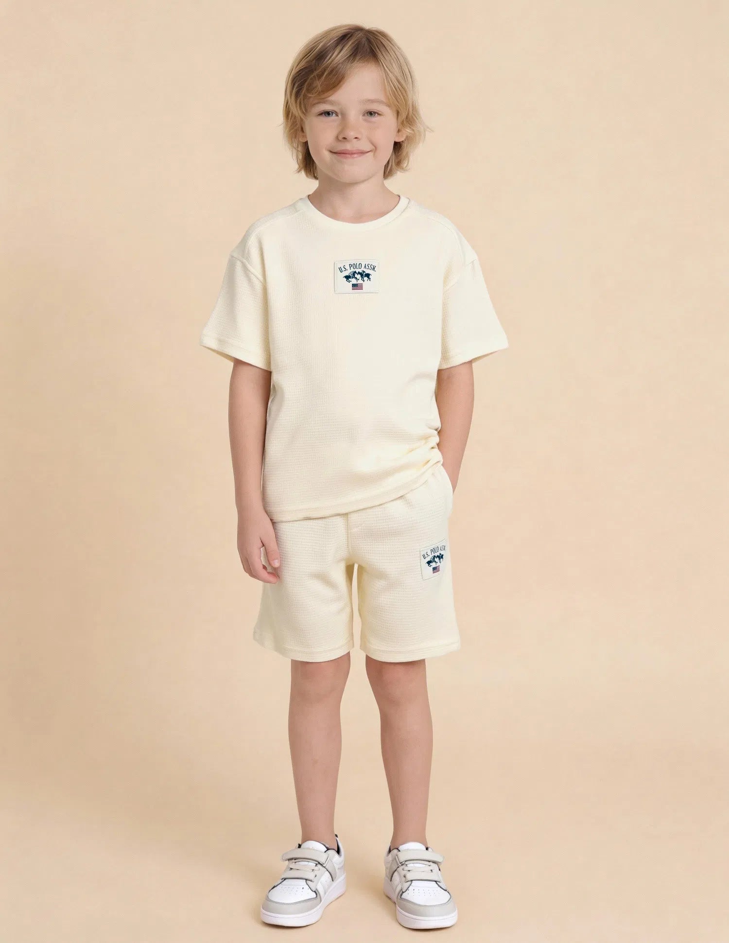 Boys Off White Cotton Blend Textured Oversized T-Shirt
