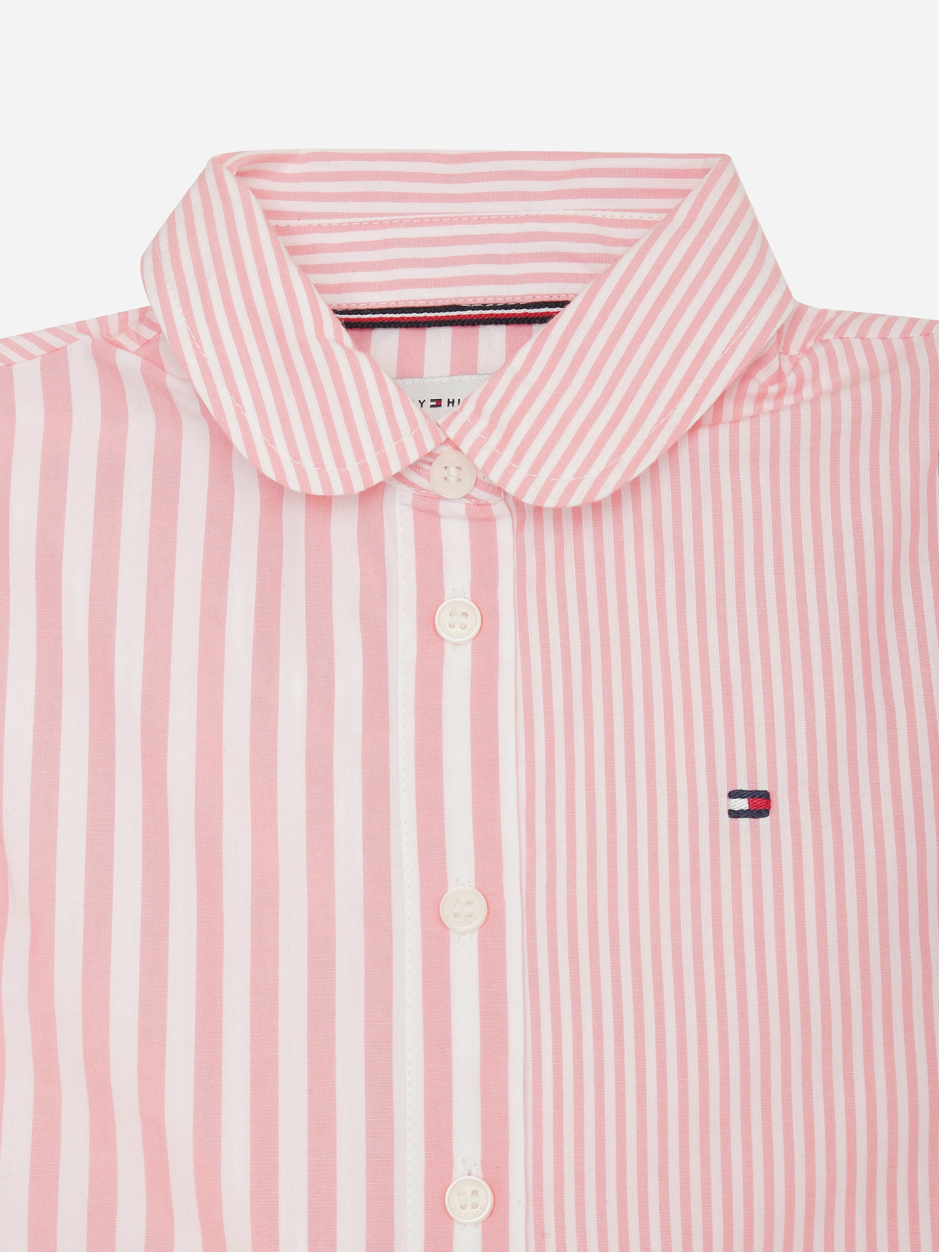 Girls Pink Striped Organic Cotton Casual Shirt Dress