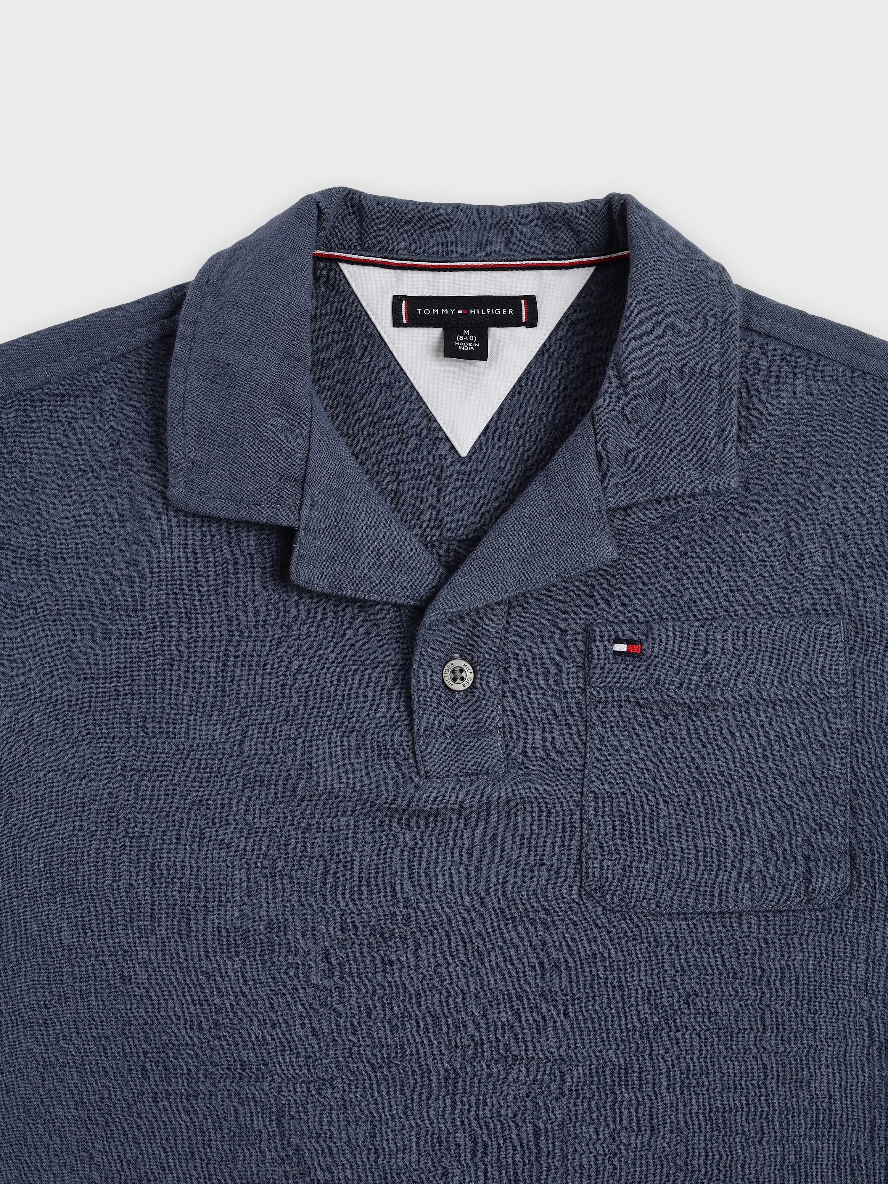 Girls Blue Solid Cotton Casual Shirt Top