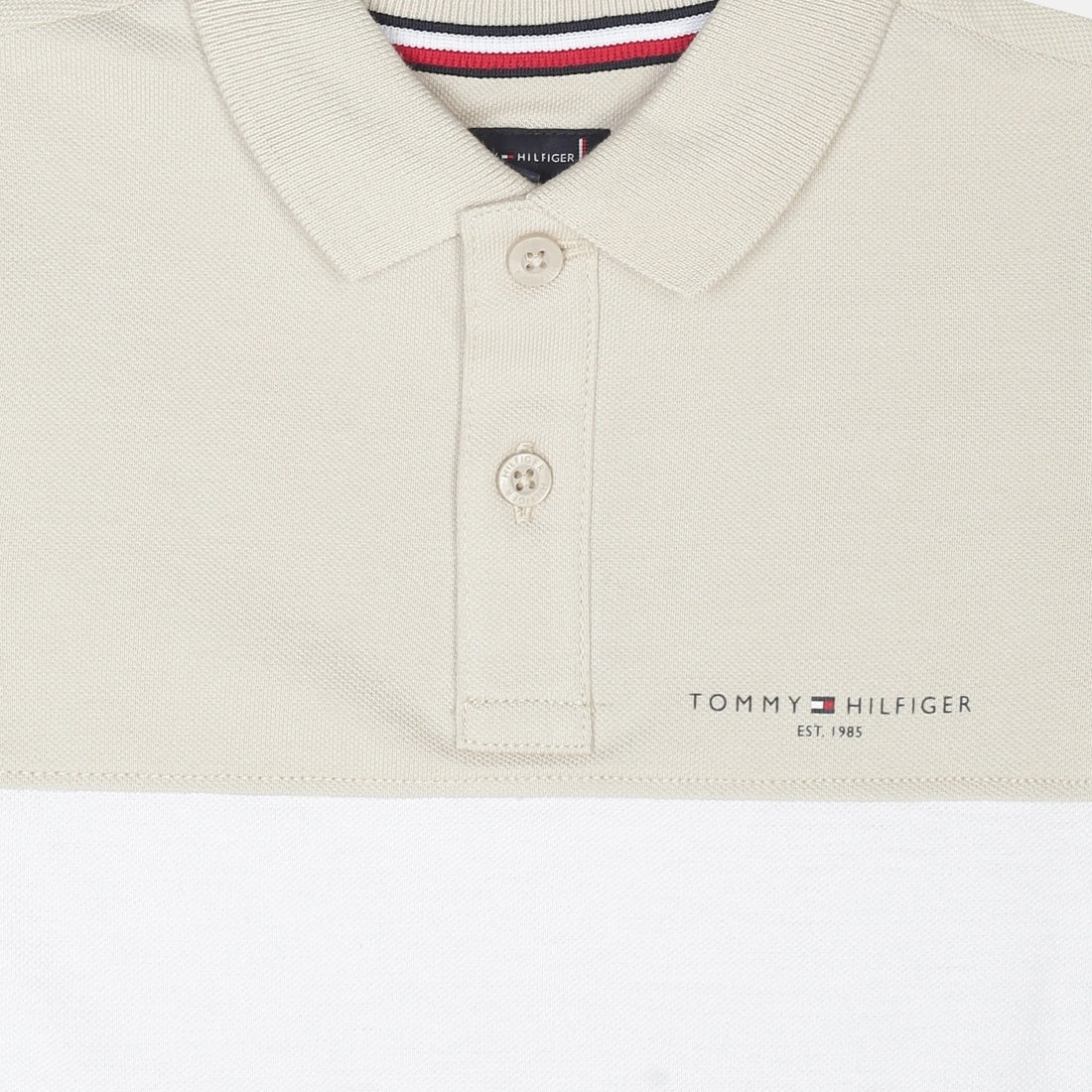 Boys Classic Beige Colorblock Cotton Polo T-Shirt
