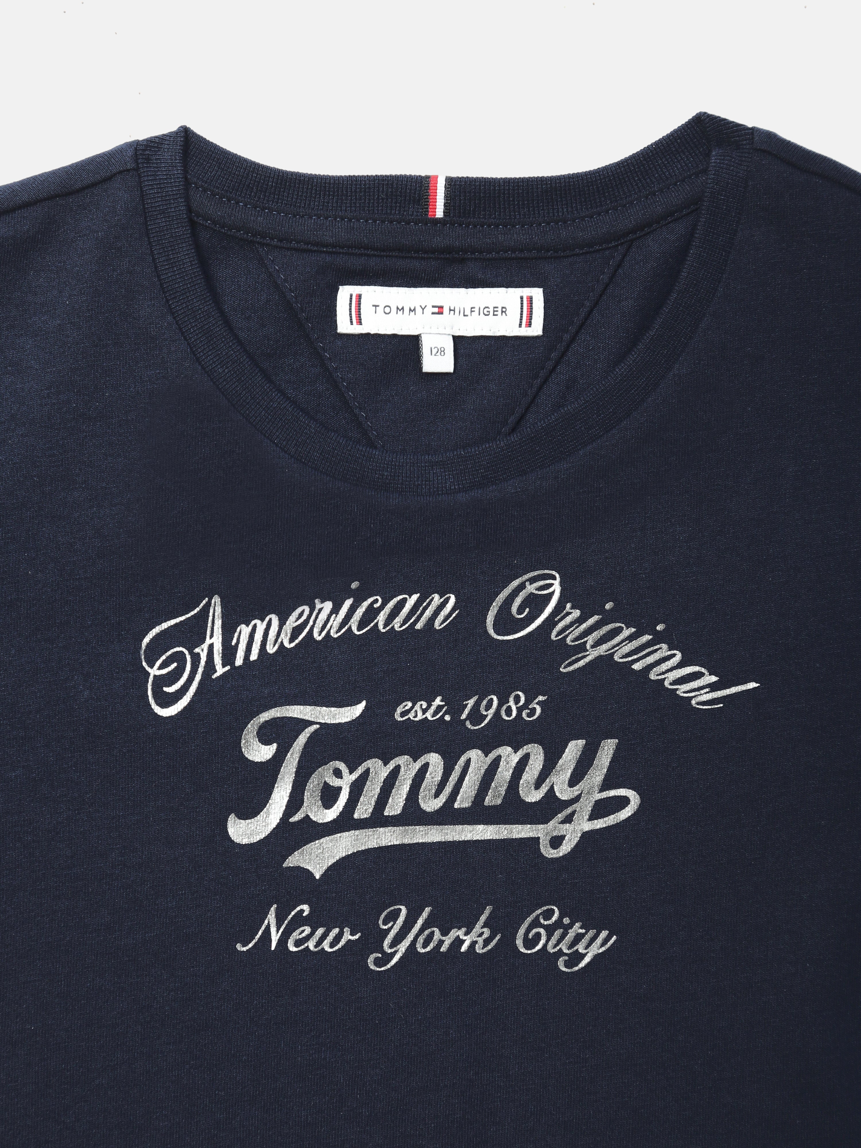 Girls Navy Logo Cotton Blend Casual Knit Top