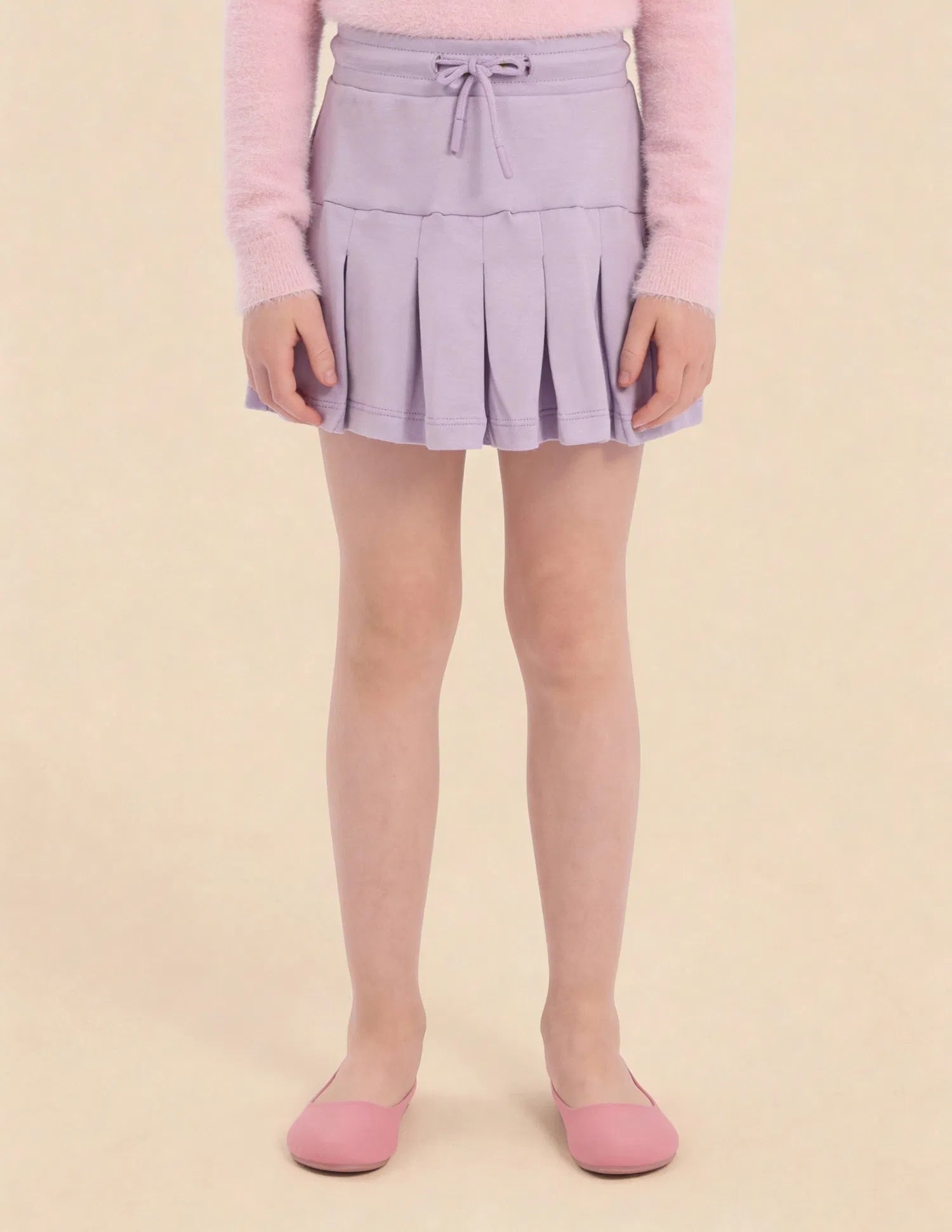 Girls Purple Cotton Solid Pleated Mini Skirt