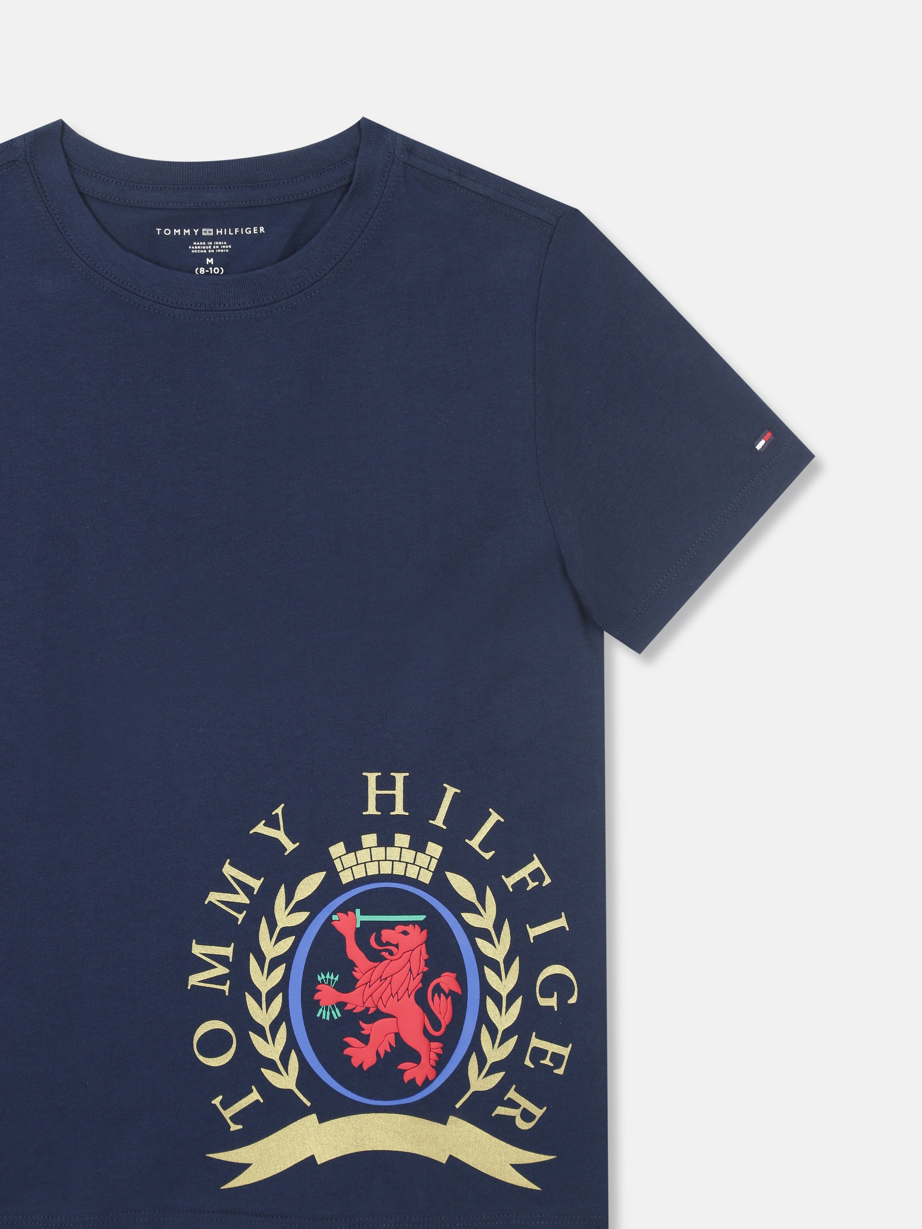 Boys Carbon Navy Logo Cotton Regular Fit T-Shirt