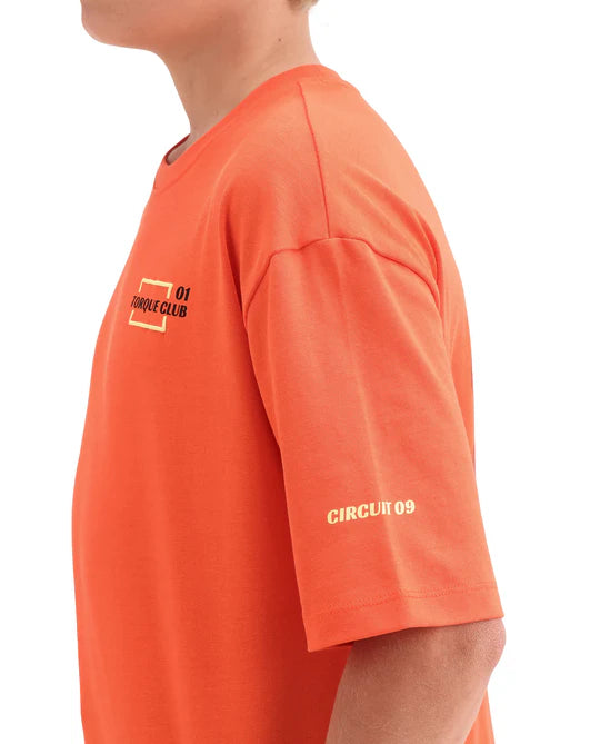 Rare Ones Boys Orange Puff Print Oversized Cotton T-Shirt