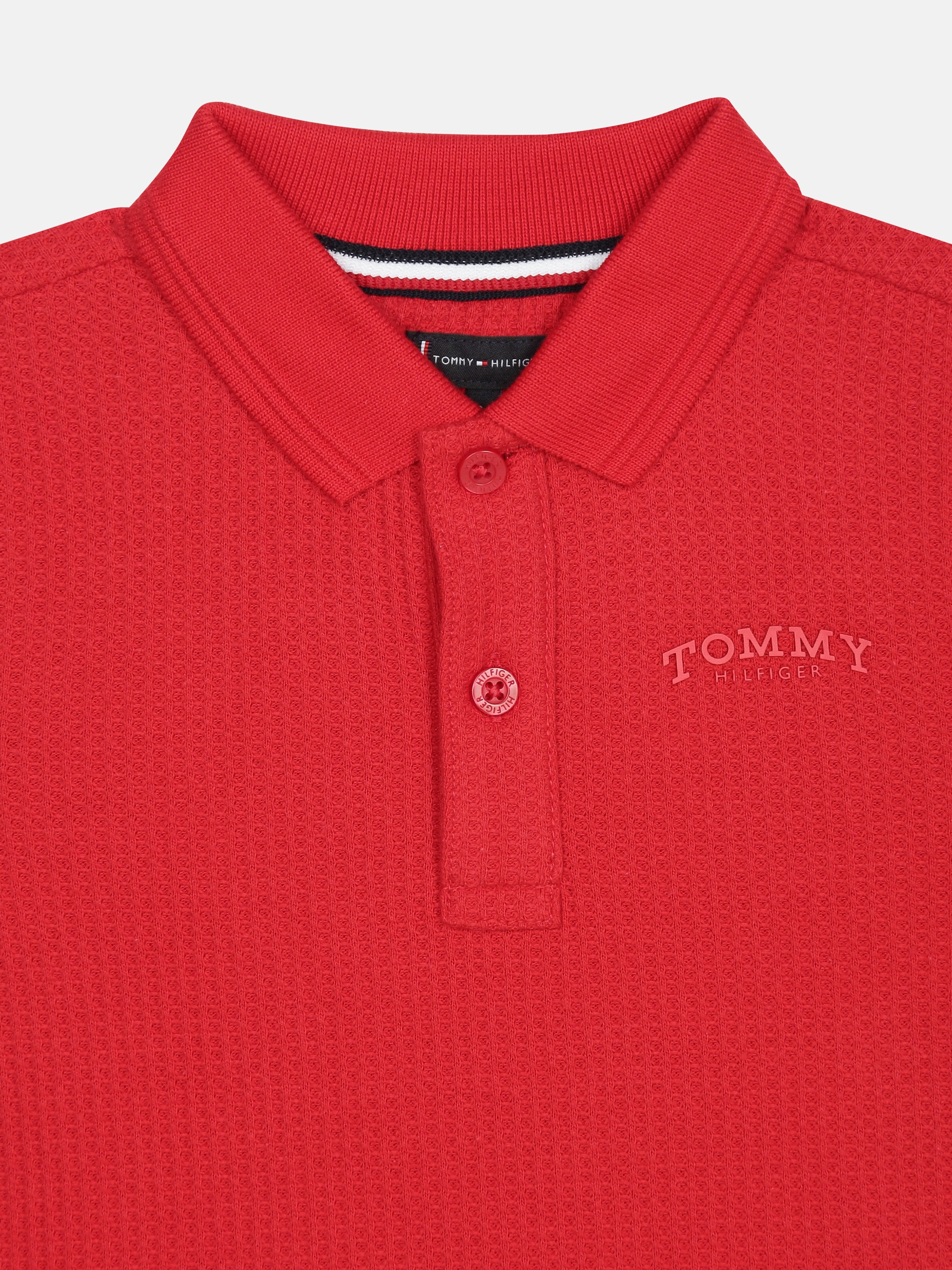 Girls Red Polo Collar Cotton Blend Casual Knit Top