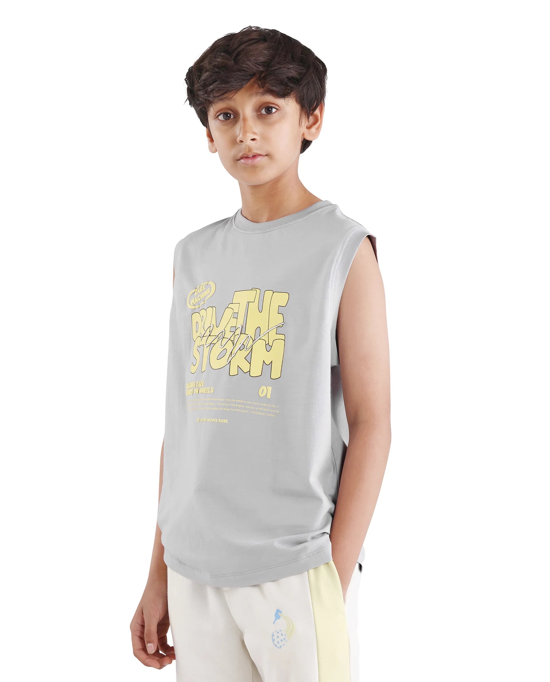 Rare Ones Boys Grey Regular Fit Cotton Lycra T-Shirt