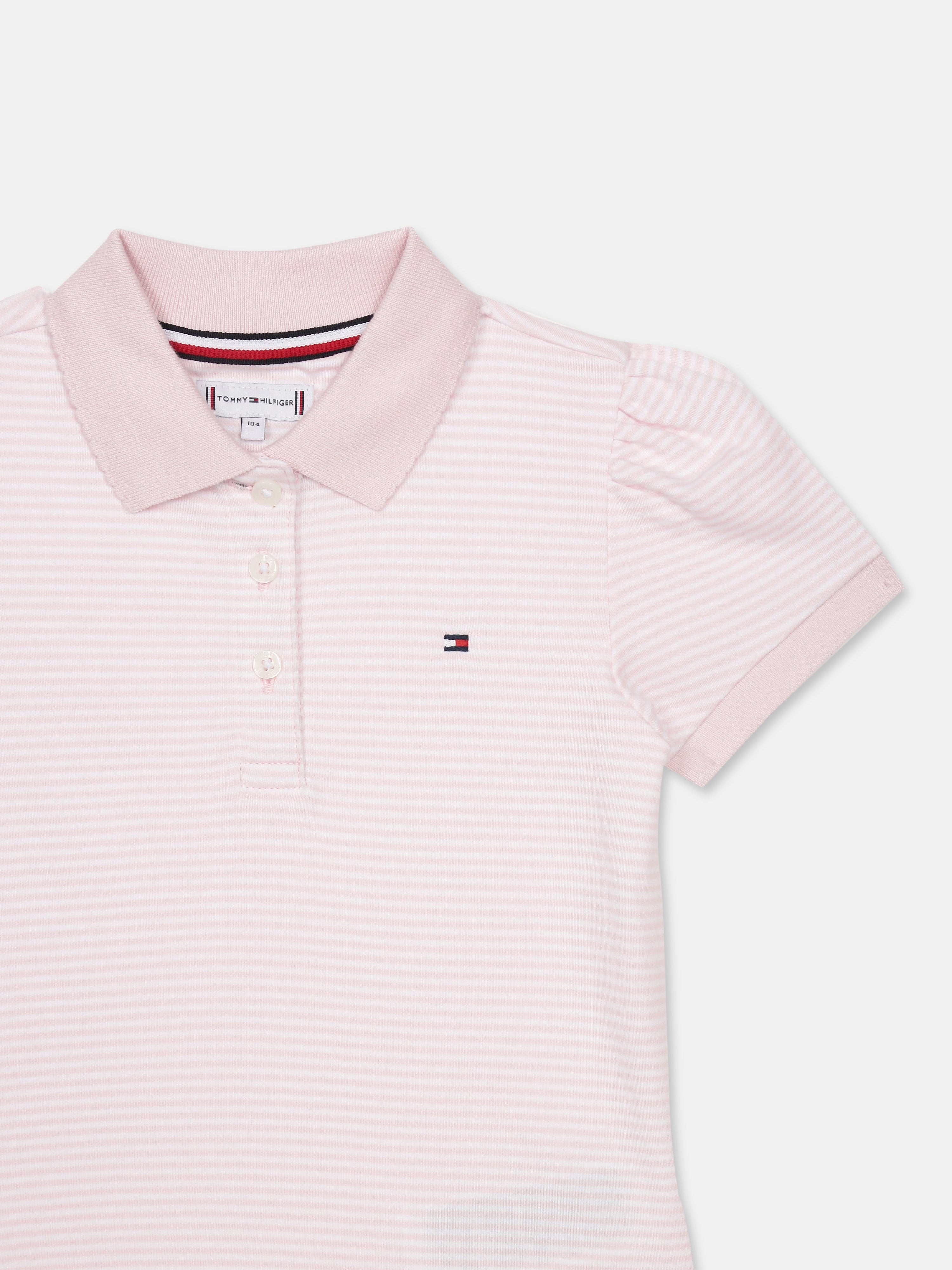 Girls Pink Striped Polo Collar Knit T-Shirt