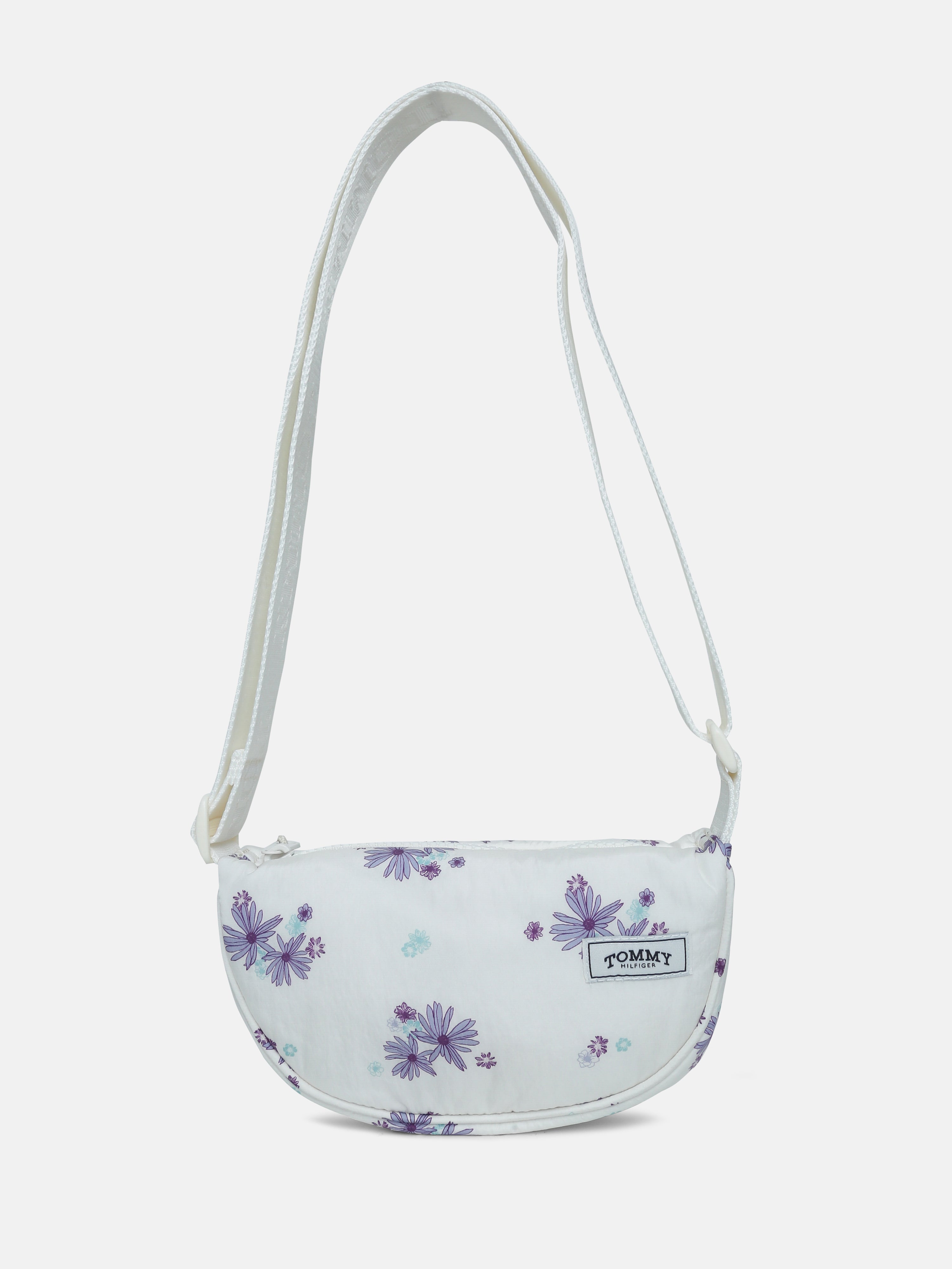 Kids White Printed Recycled Nylon Casual Zip Bag