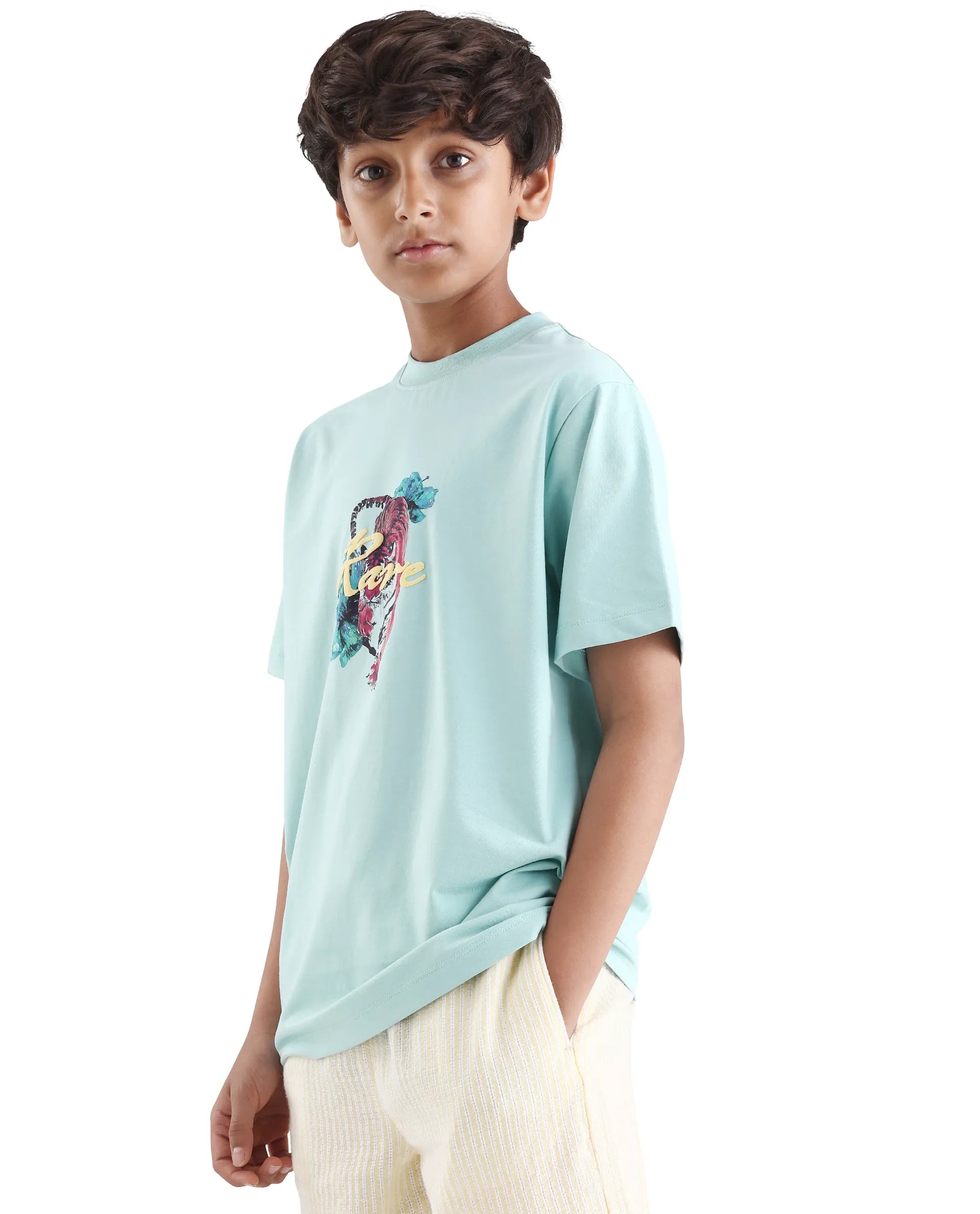 Rare Ones Boys Dusky Blue Digital Print Regular Fit T-Shirt