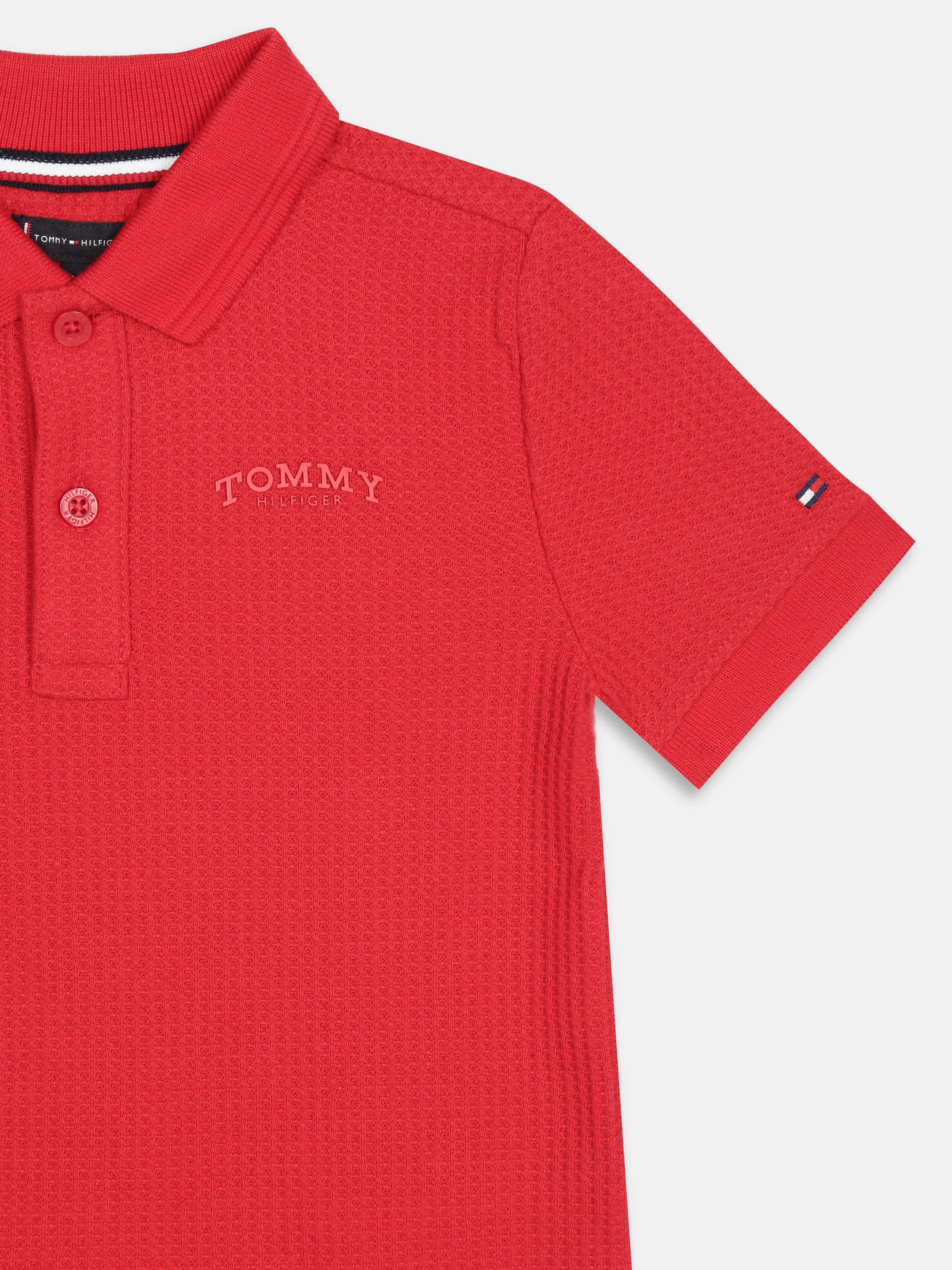 Girls Red Polo Collar Cotton Blend Casual Knit Top
