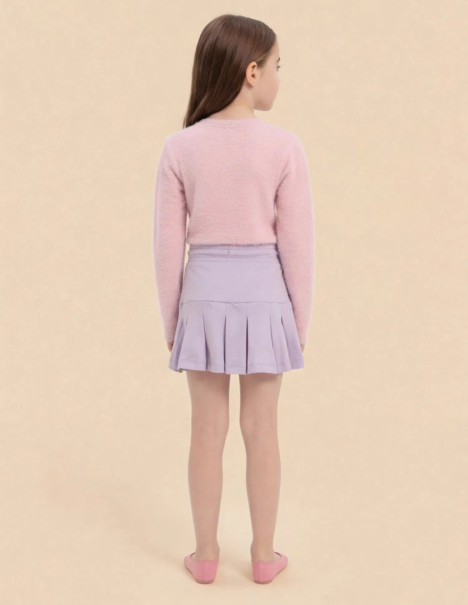 Girls Purple Cotton Solid Pleated Mini Skirt