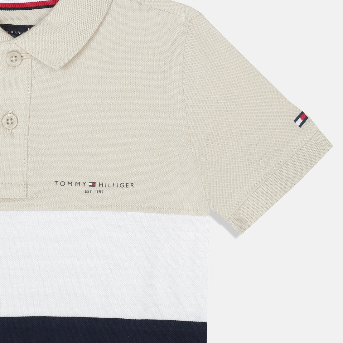 Boys Classic Beige Colorblock Cotton Polo T-Shirt